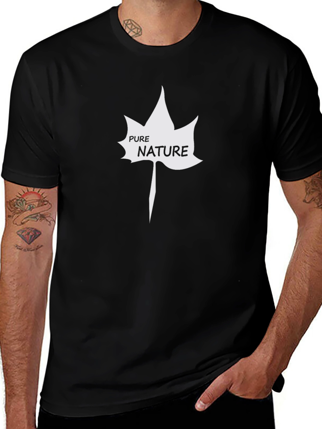 Pure Nature Leaf Graphic T-Shirt - Black