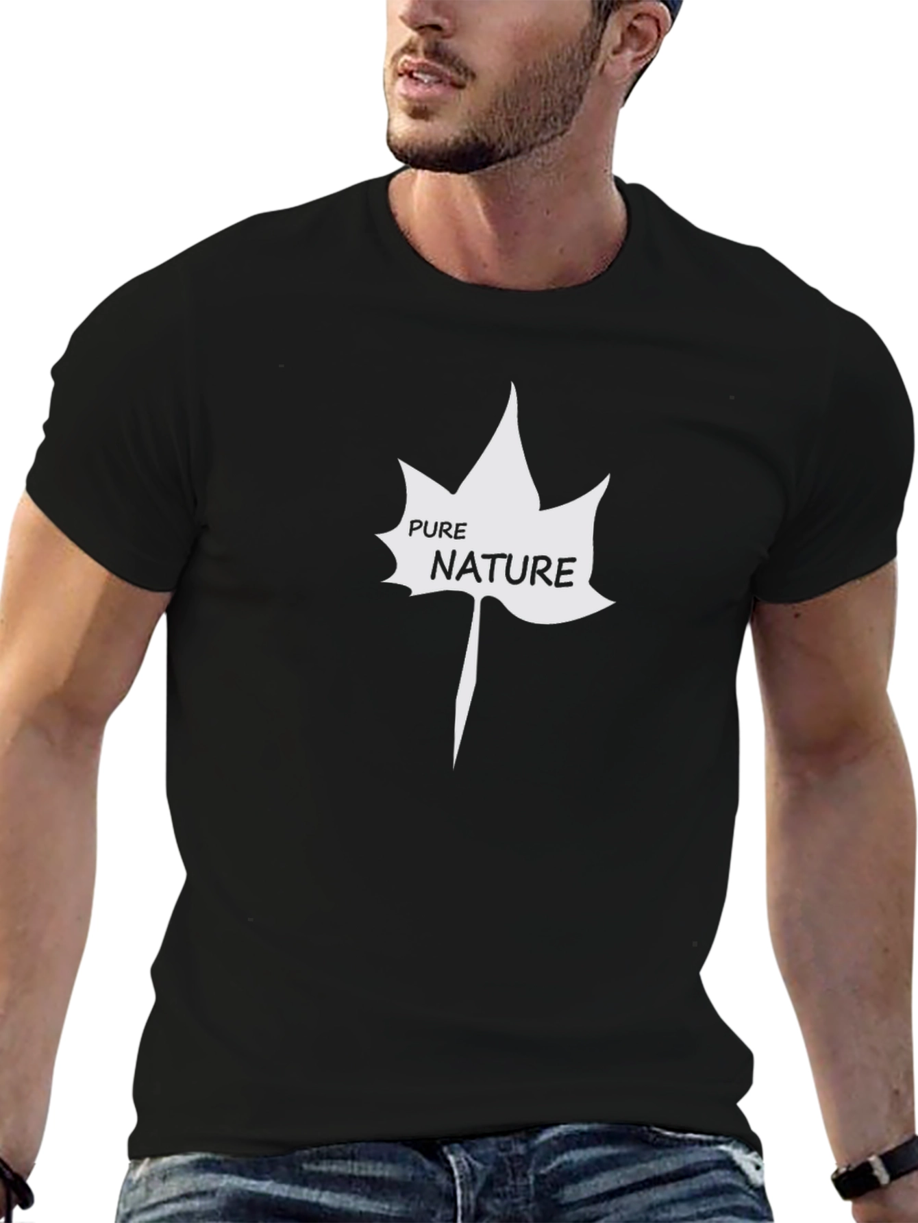 Pure Nature Leaf Graphic T-Shirt - Black