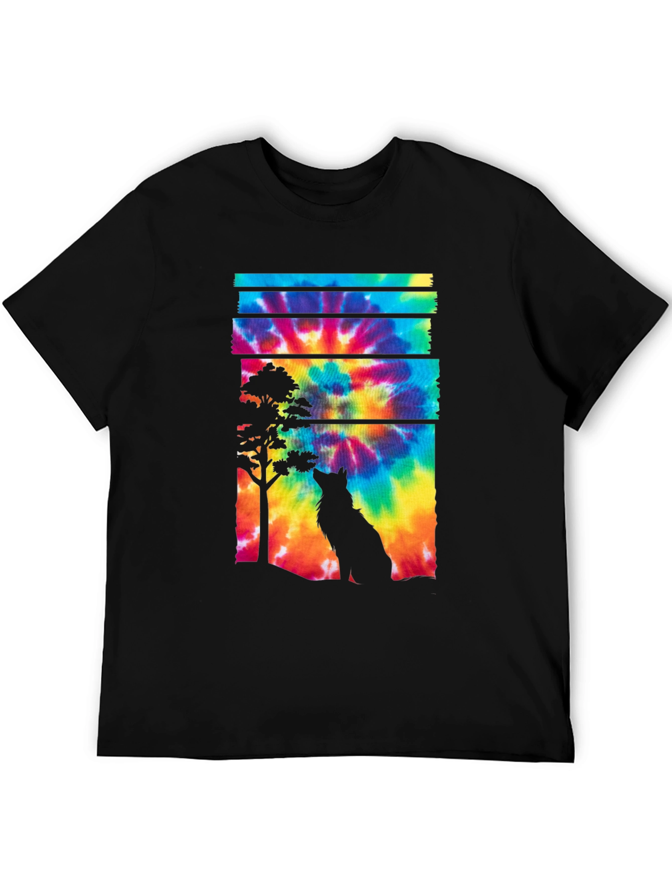 Wolf Tie Dye Graphic Tee - Black