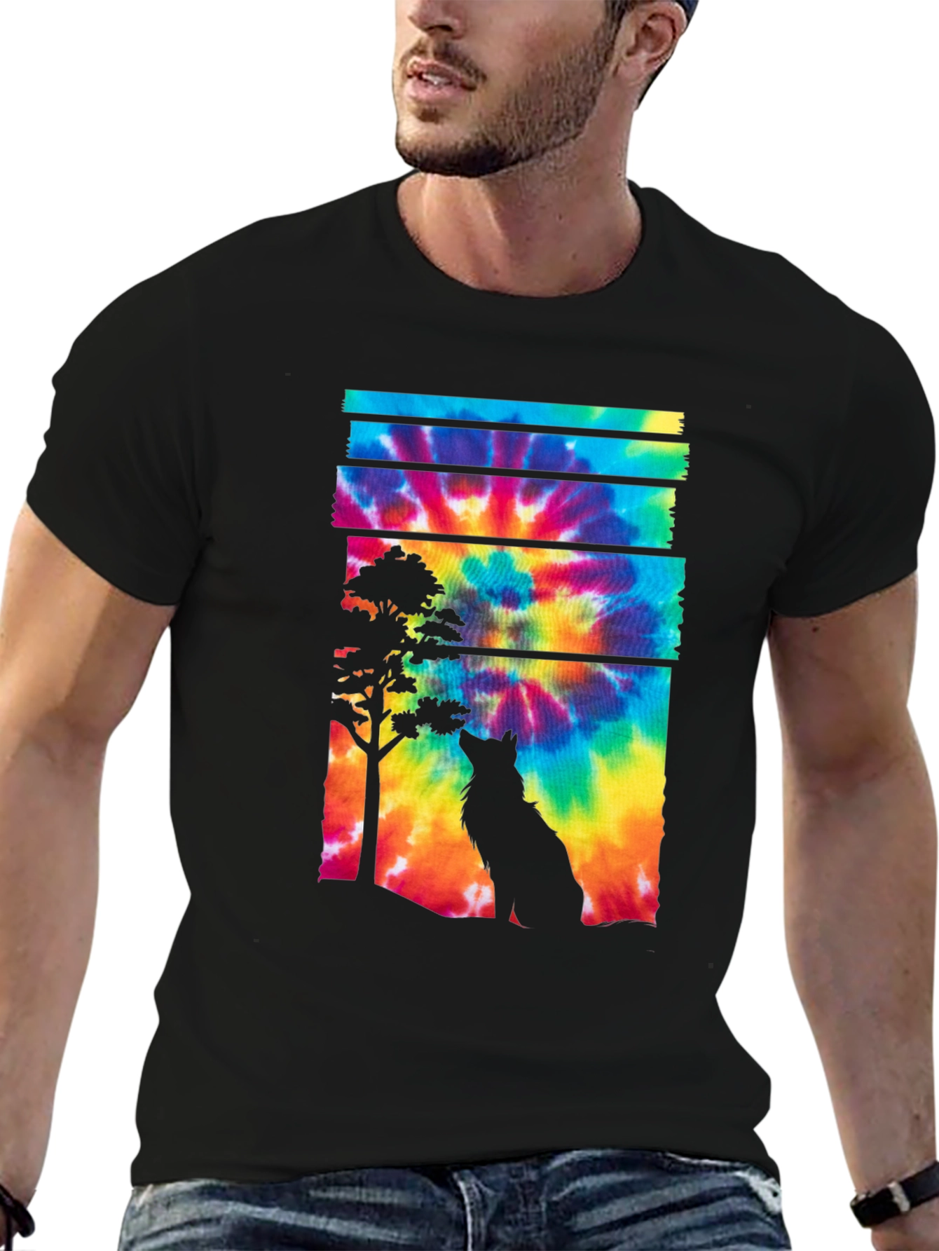 Wolf Tie Dye Graphic Tee - Black