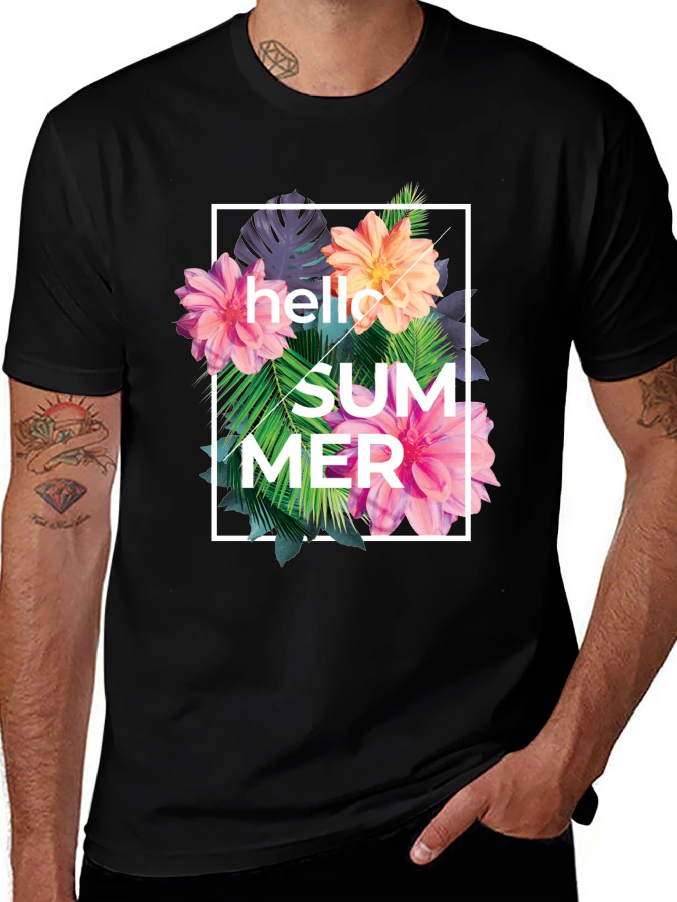 Hello Summer Floral Graphic Print T-Shirt
