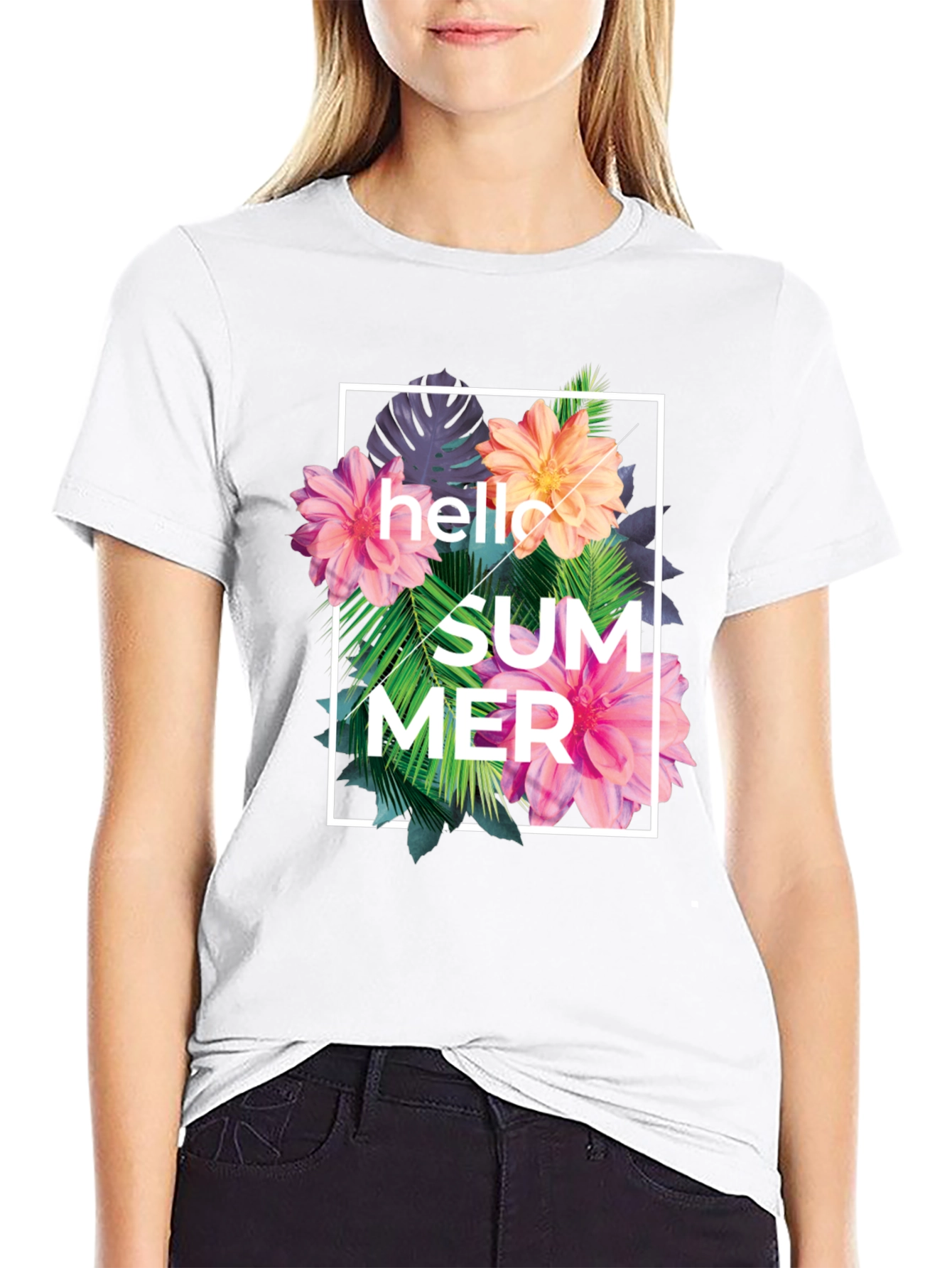 Hello Summer Floral Graphic Print T-Shirt