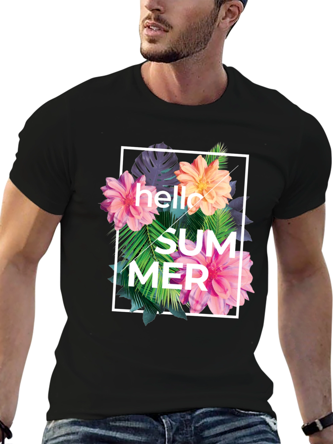 Hello Summer Floral Graphic Print T-Shirt