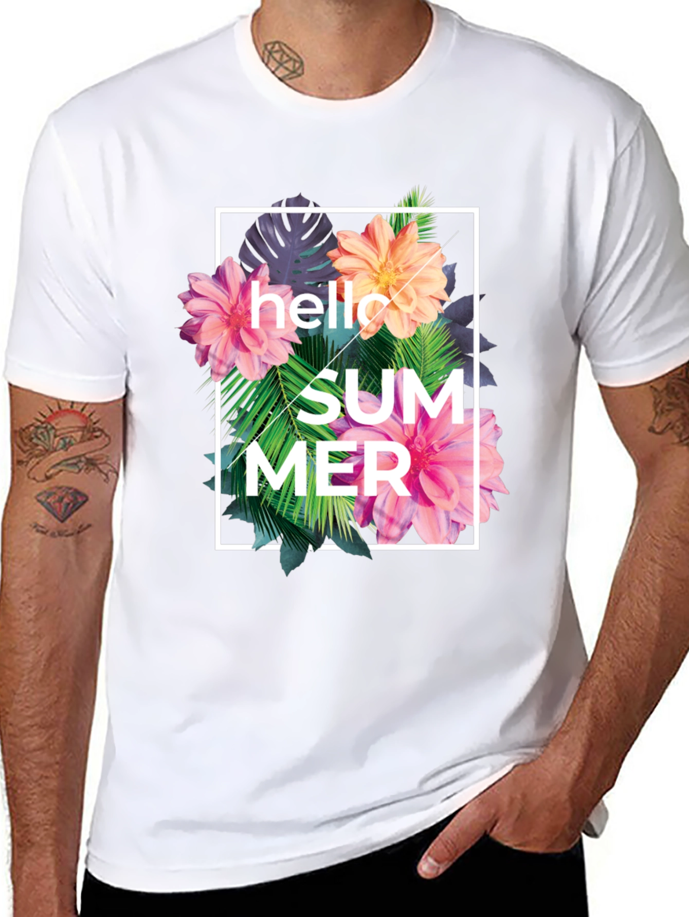 Hello Summer Floral Graphic Print T-Shirt