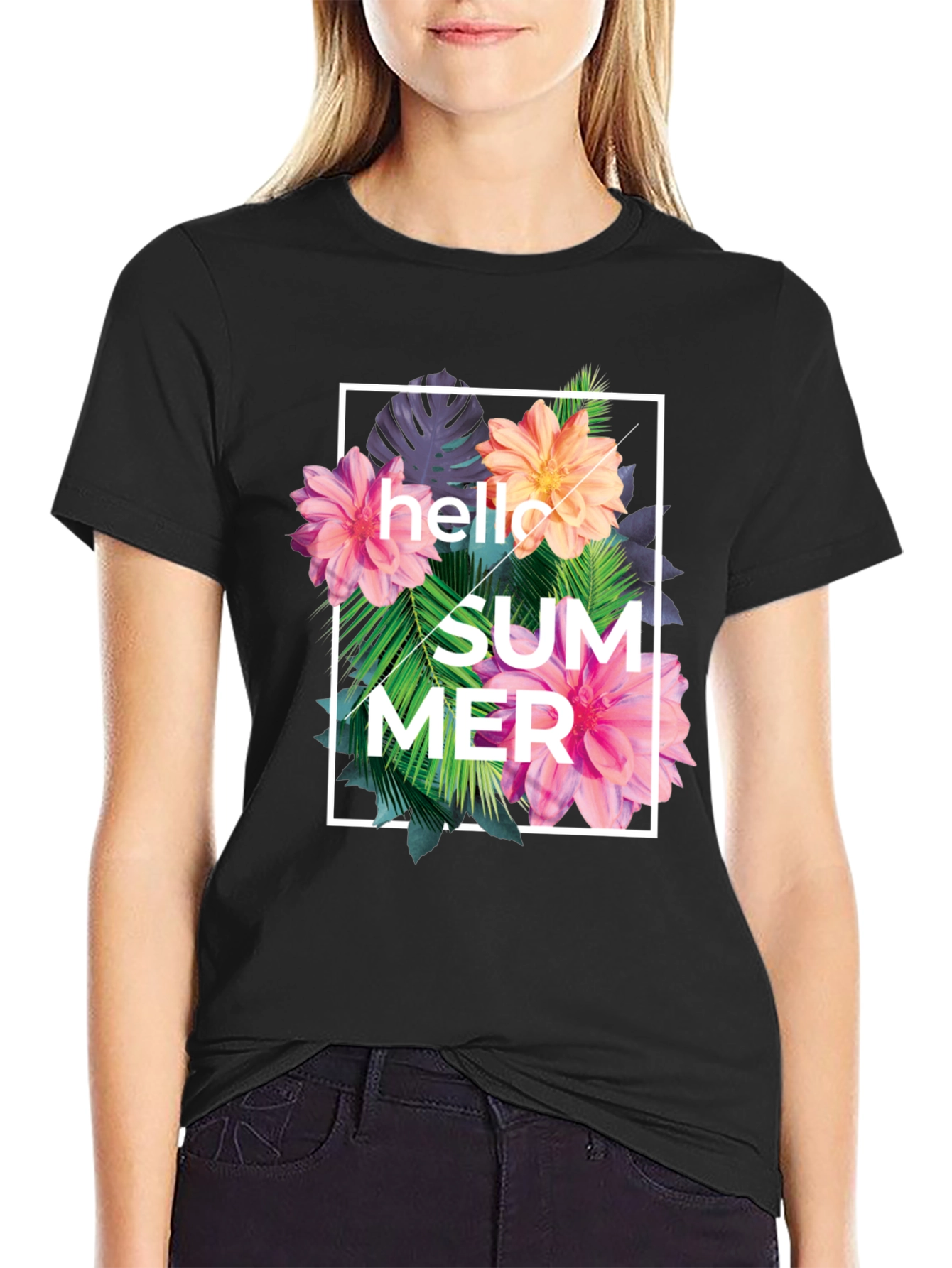 Hello Summer Floral Graphic Print T-Shirt