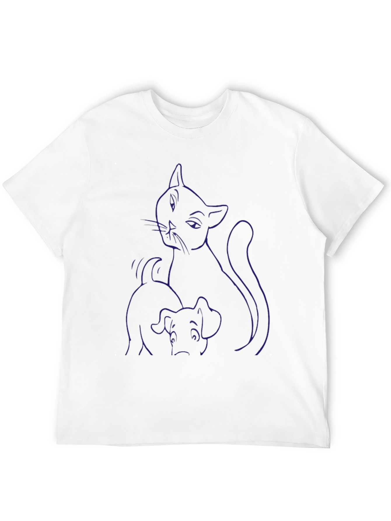 Cat and Dog Graphic Print Black T-Shirt