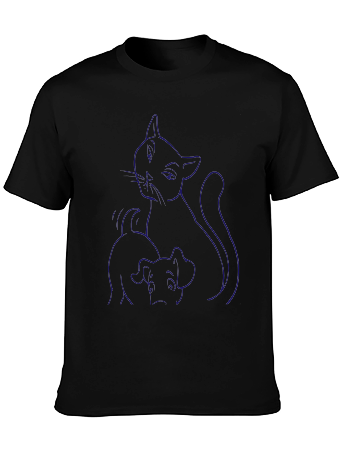 Cat and Dog Graphic Print Black T-Shirt