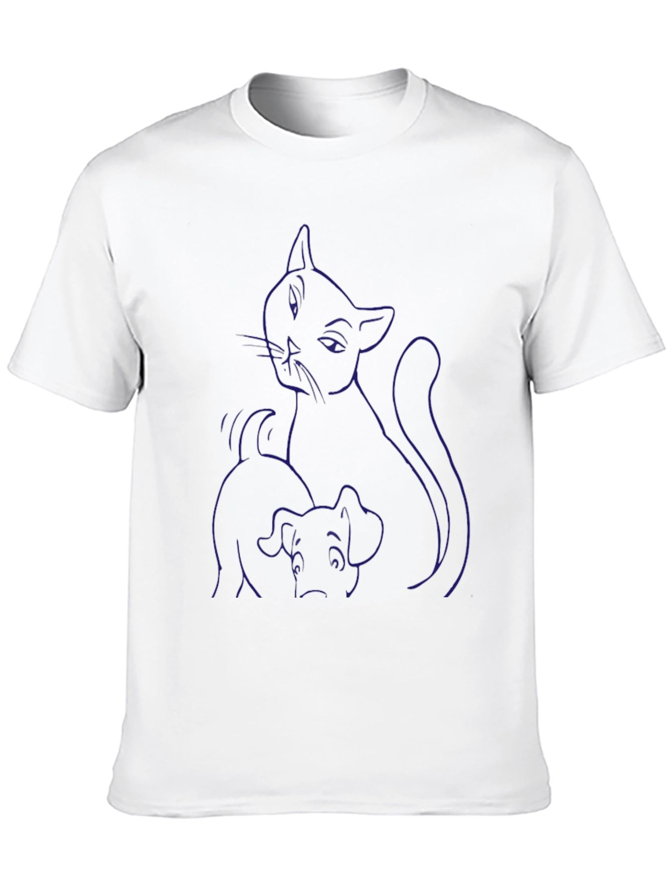 Cat and Dog Graphic Print Black T-Shirt