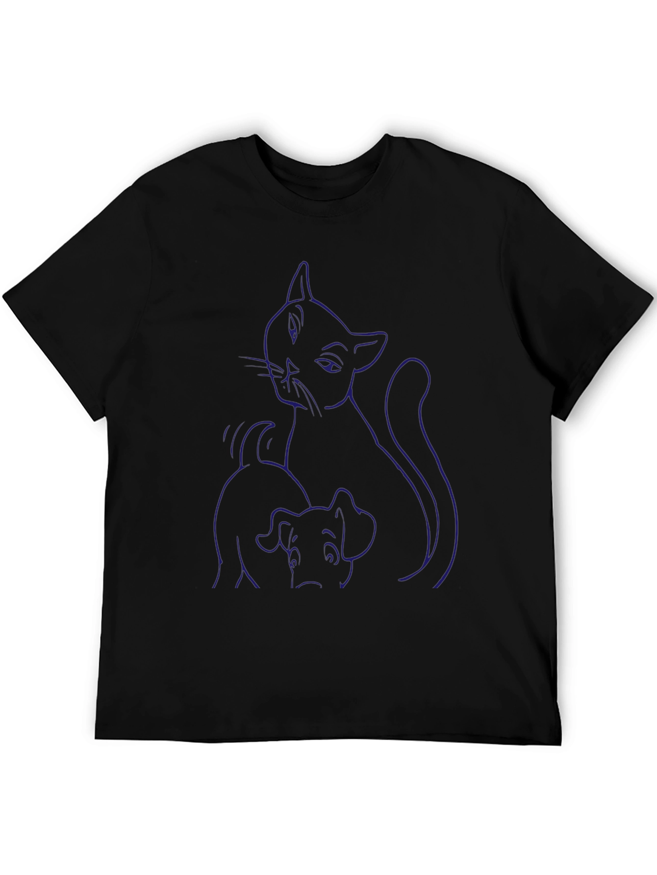 Cat and Dog Graphic Print Black T-Shirt