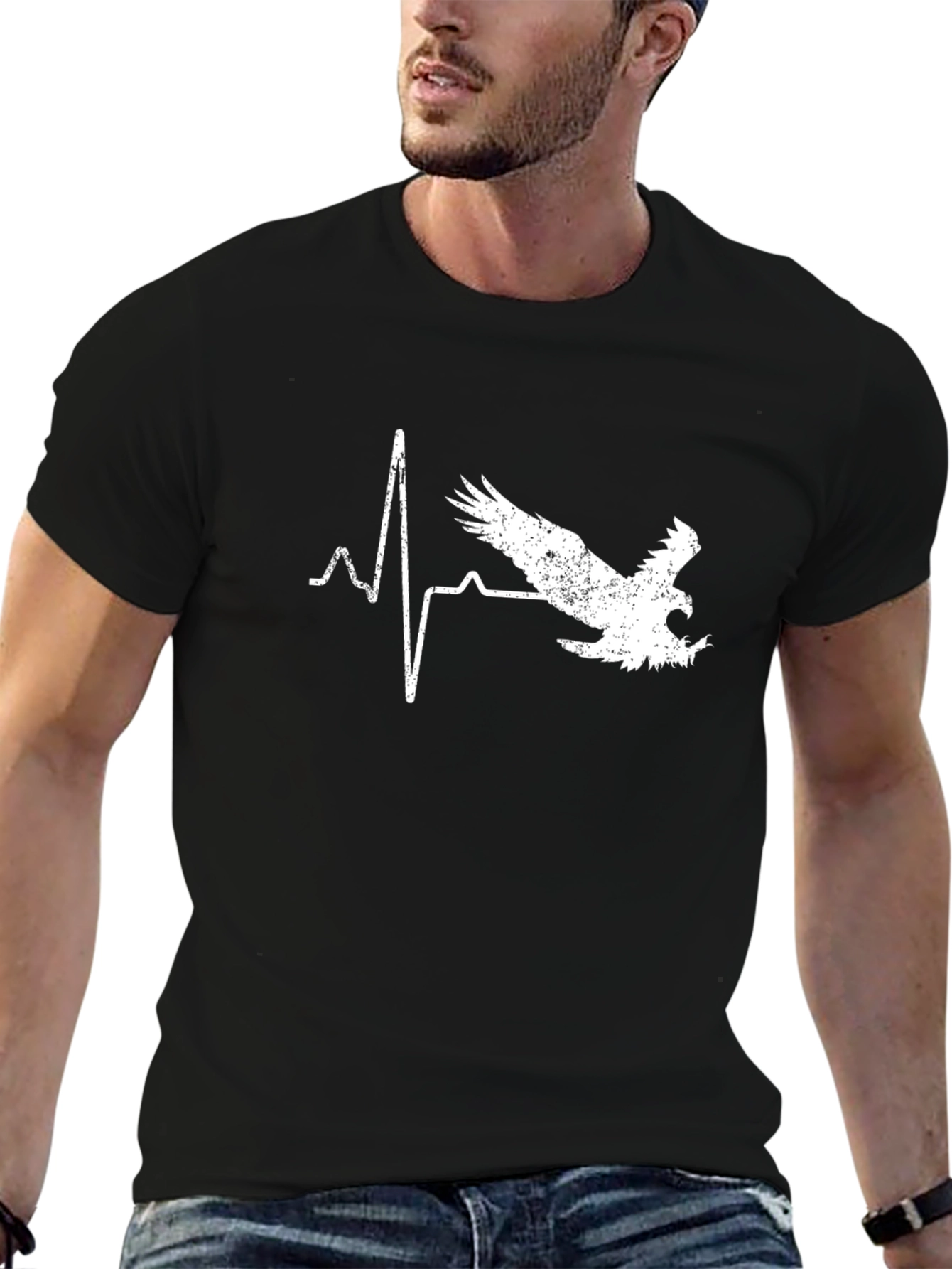 Eagle Heartbeat Graphic T-Shirt - Black Cotton Tee
