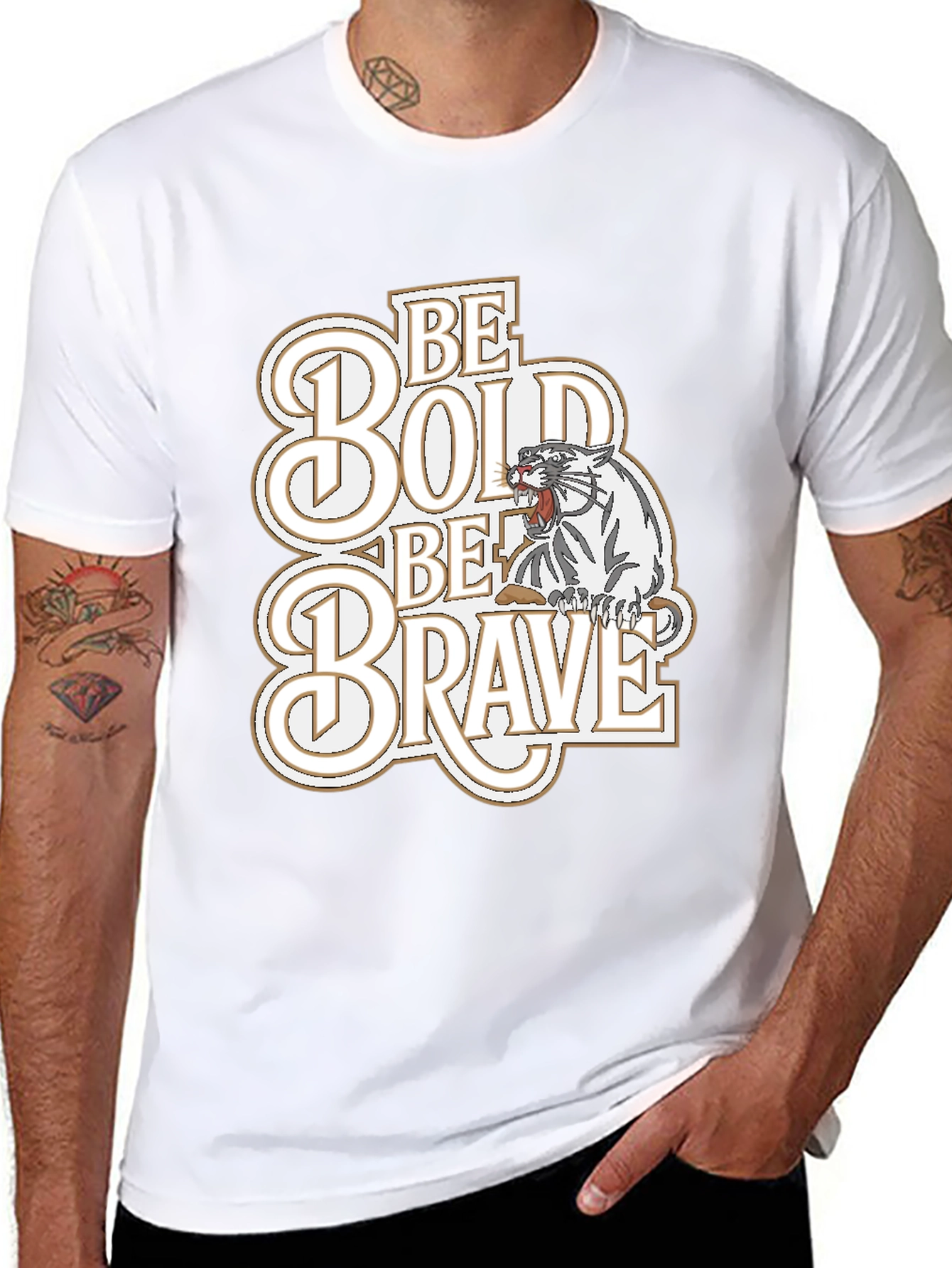 Be Bold Be Brave Graphic Tee - Tiger Design