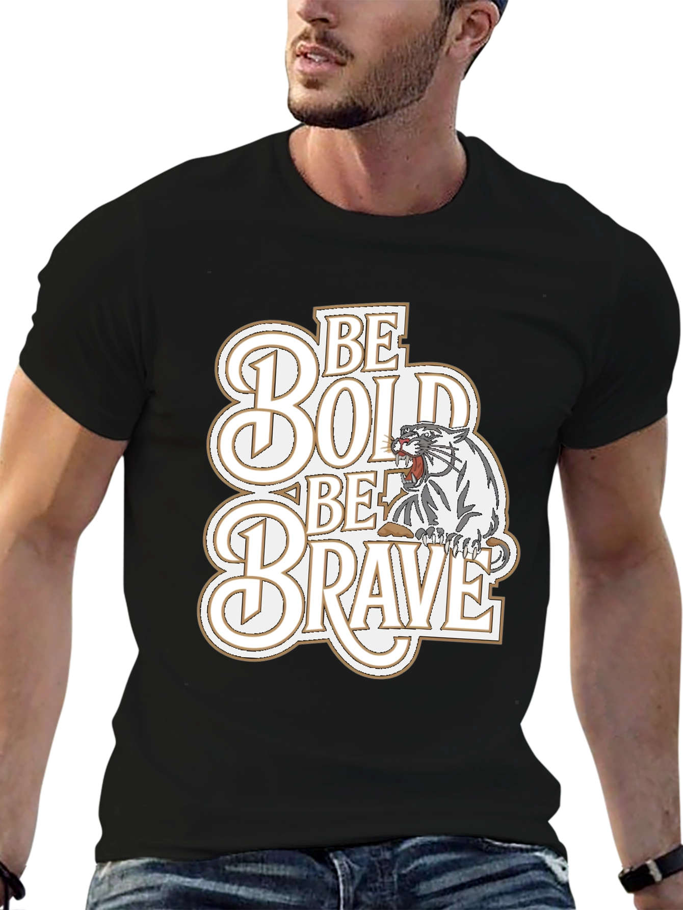 Be Bold Be Brave Graphic Tee - Tiger Design