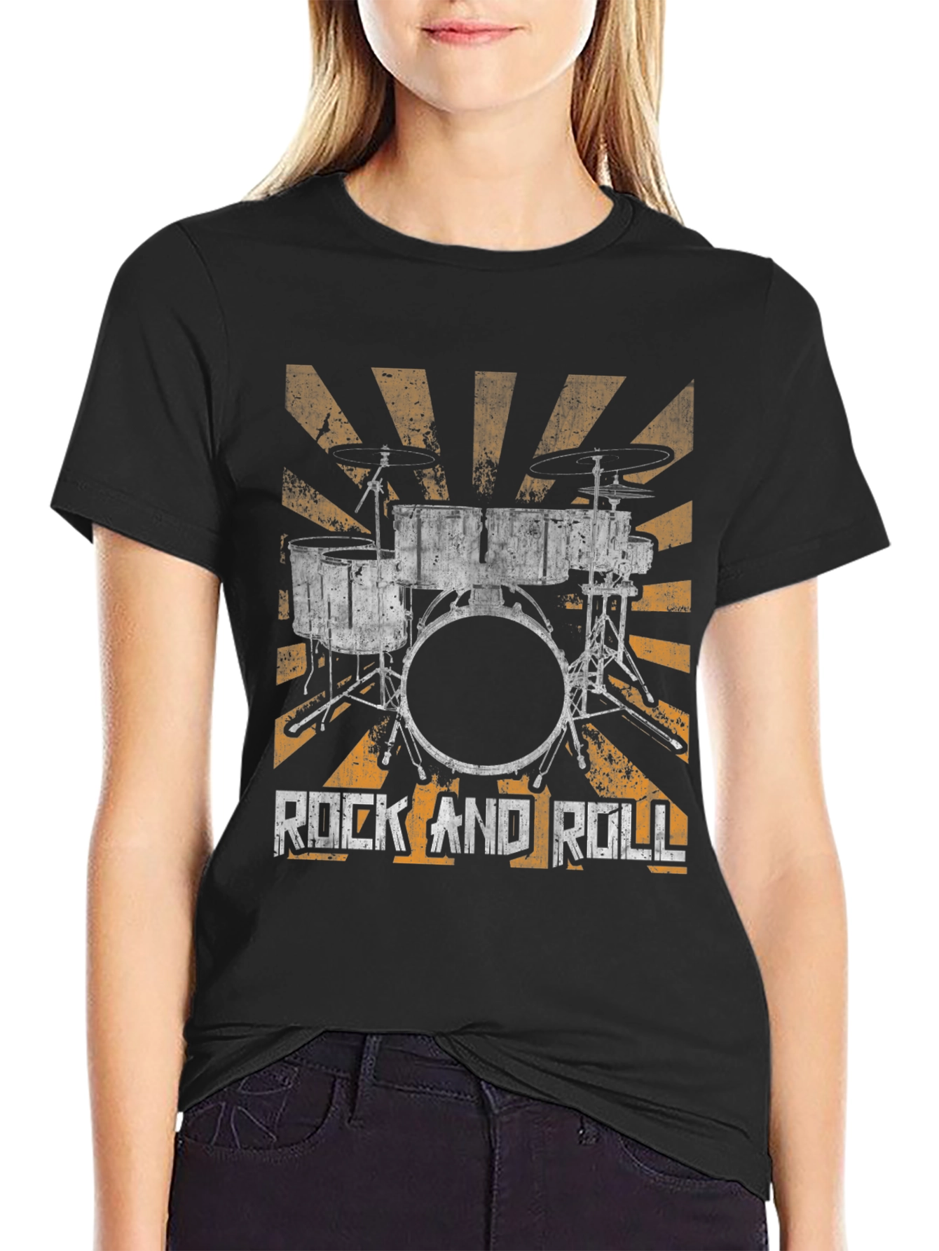 Rock and Roll Drum Kit Graphic Tee - Black