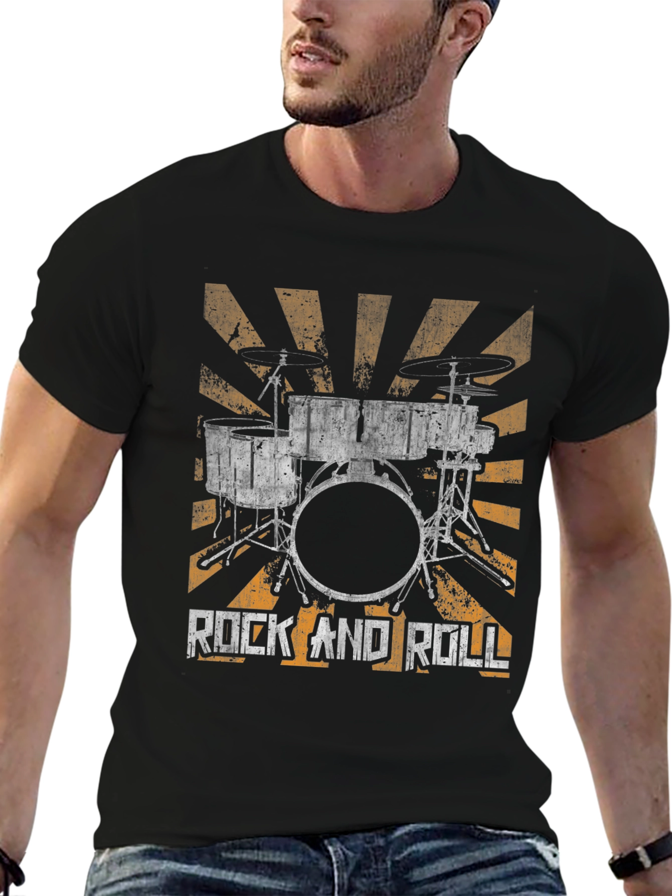 Rock and Roll Drum Kit Graphic Tee - Black