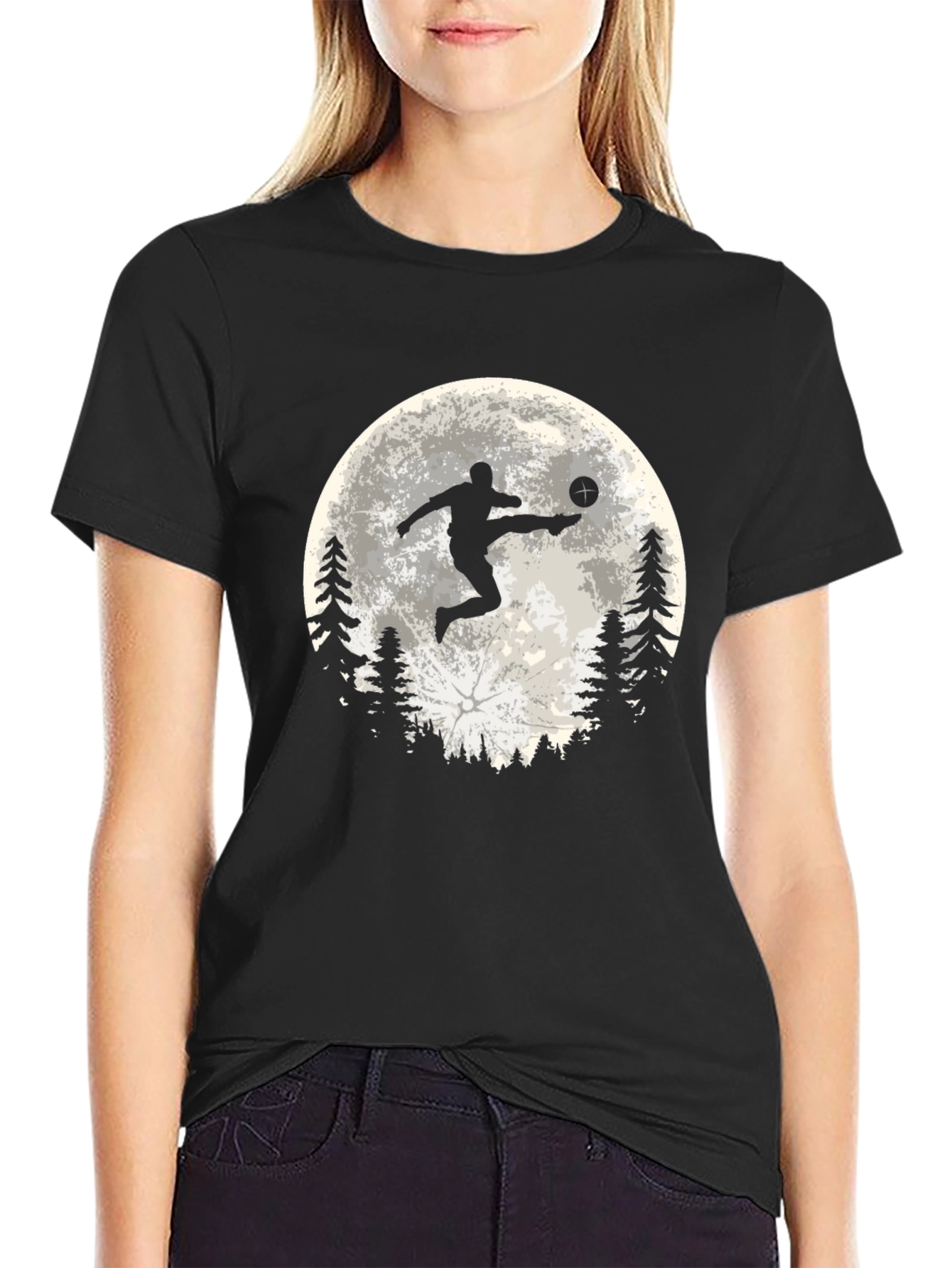 Soccer Moon Graphic T-Shirt - Sporty Black Tee