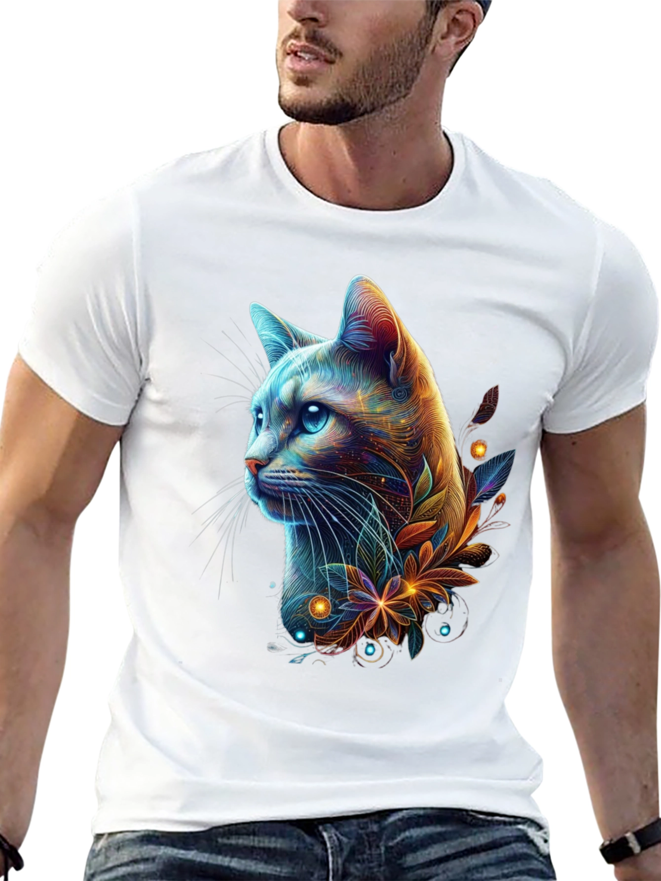 Neon Cat Graphic Tee - Mens Black T-Shirt