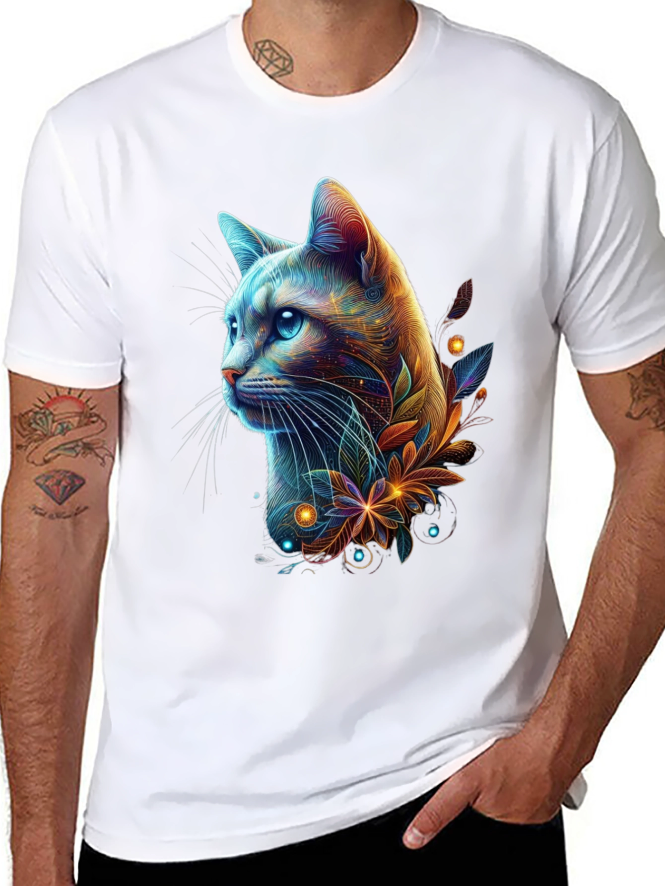 Neon Cat Graphic Tee - Mens Black T-Shirt