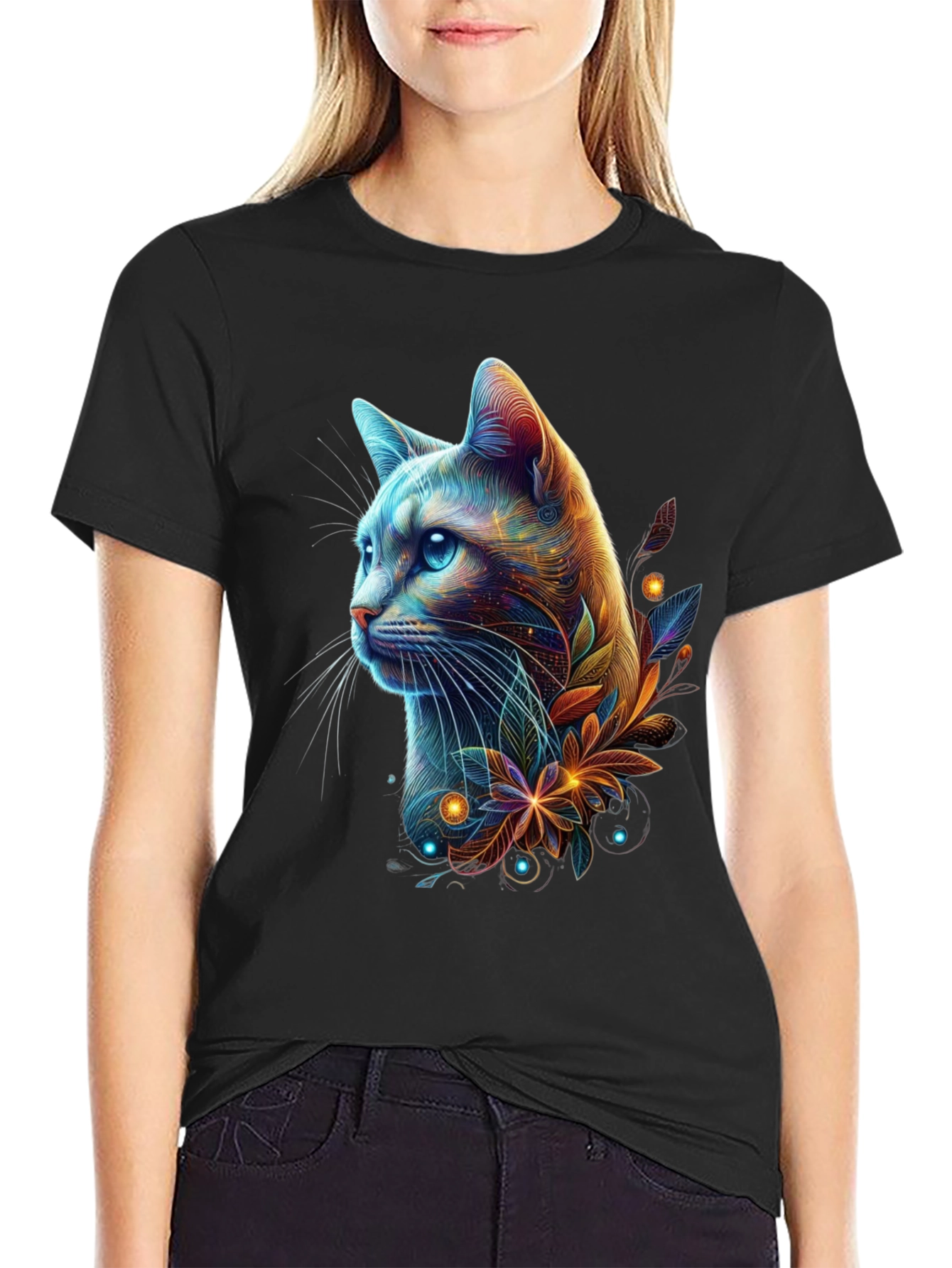 Neon Cat Graphic Tee - Mens Black T-Shirt