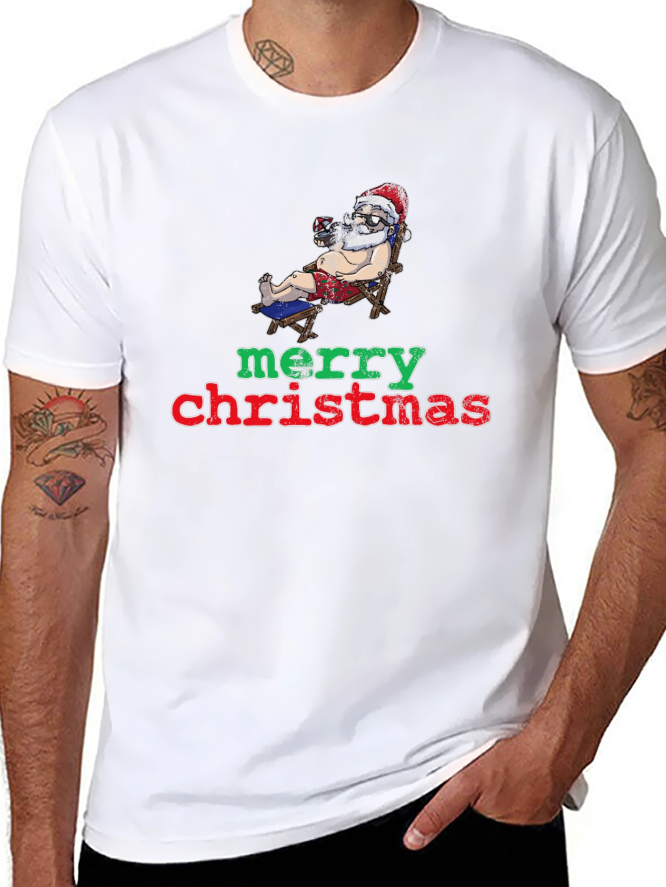 Relaxed Santa Merry Christmas Black T-Shirt