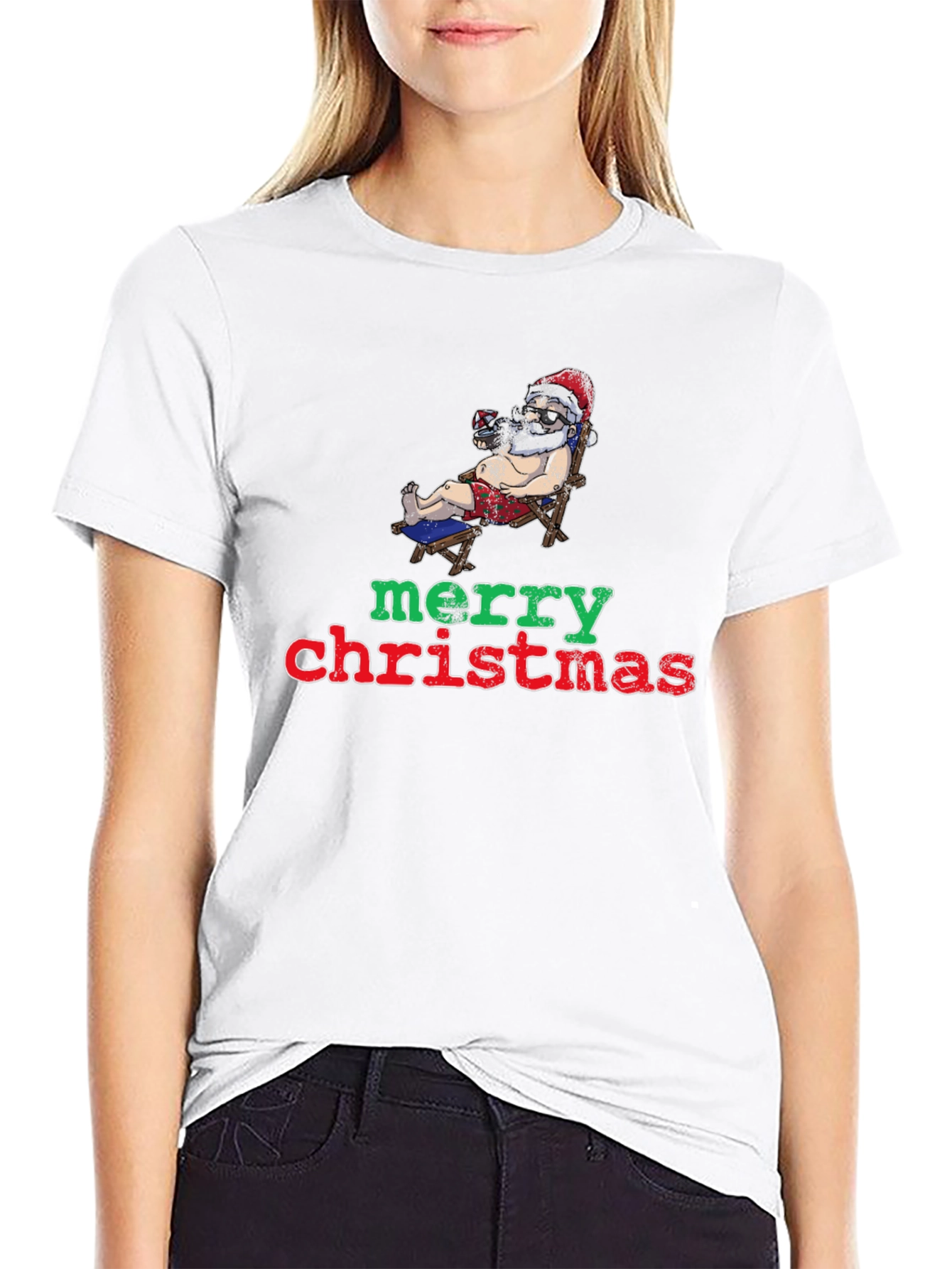 Relaxed Santa Merry Christmas Black T-Shirt