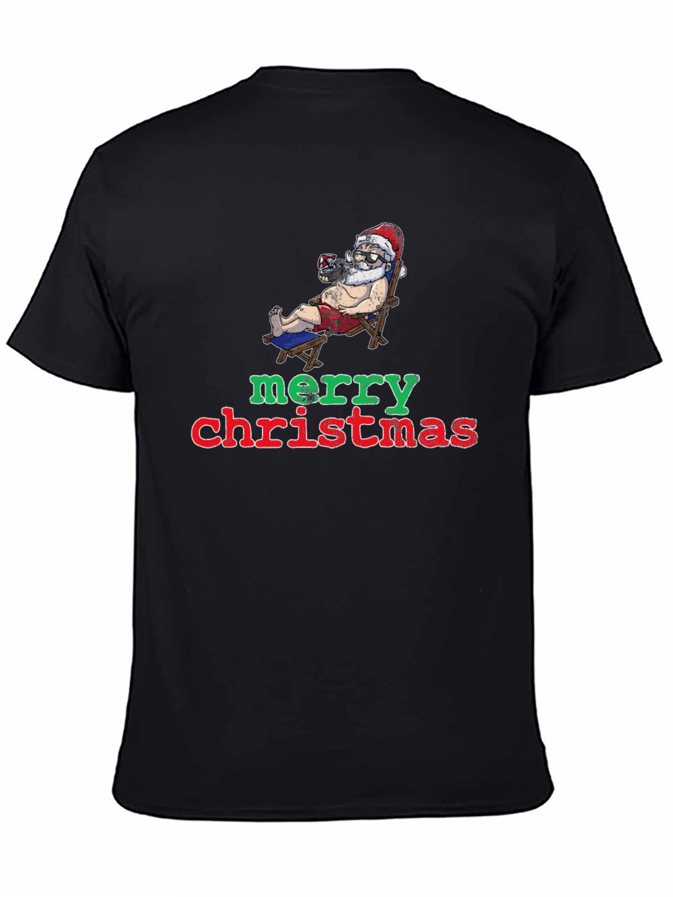 Relaxed Santa Merry Christmas Black T-Shirt