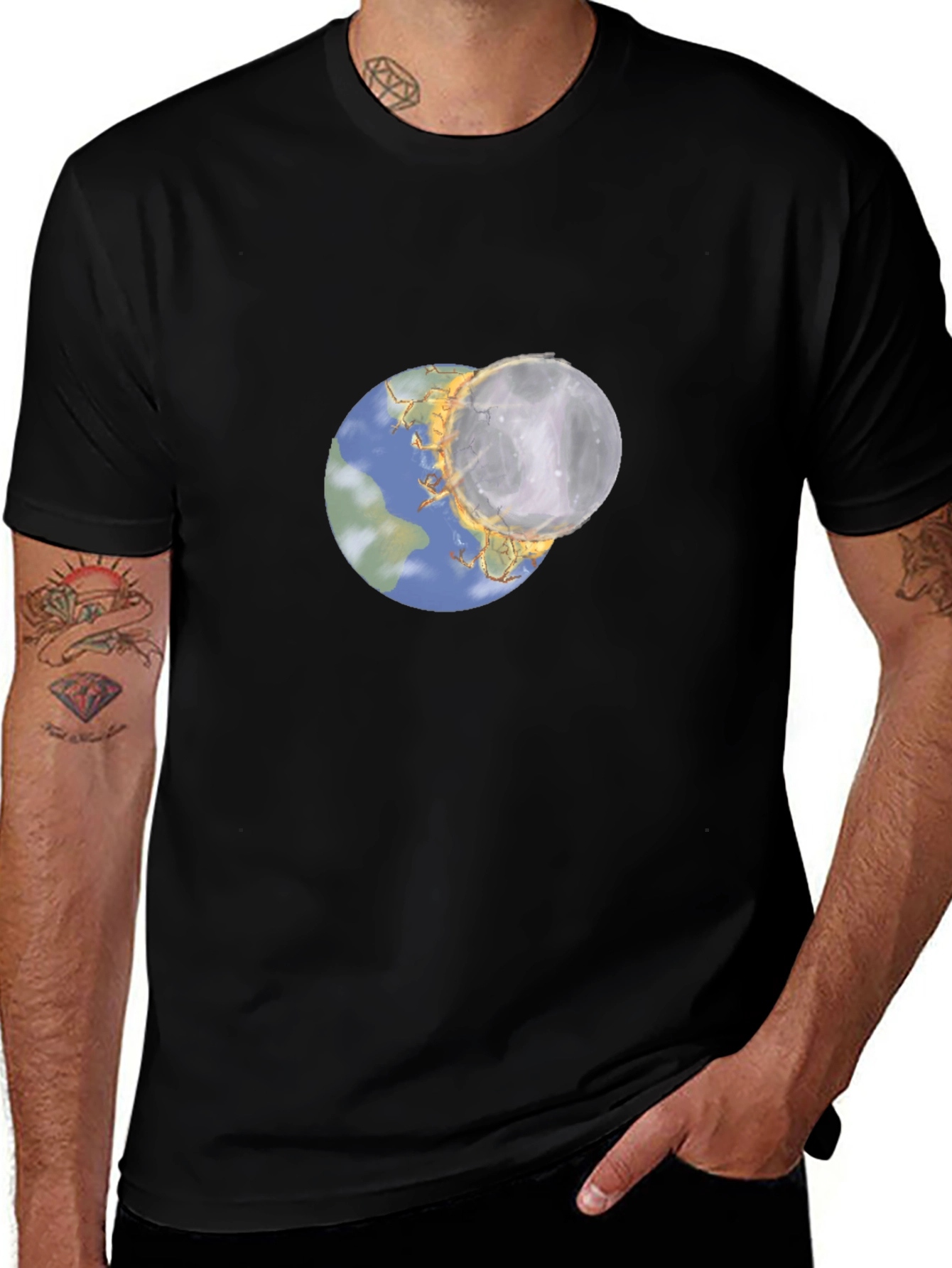 Earth and Moon Eclipse Graphic T-Shirt