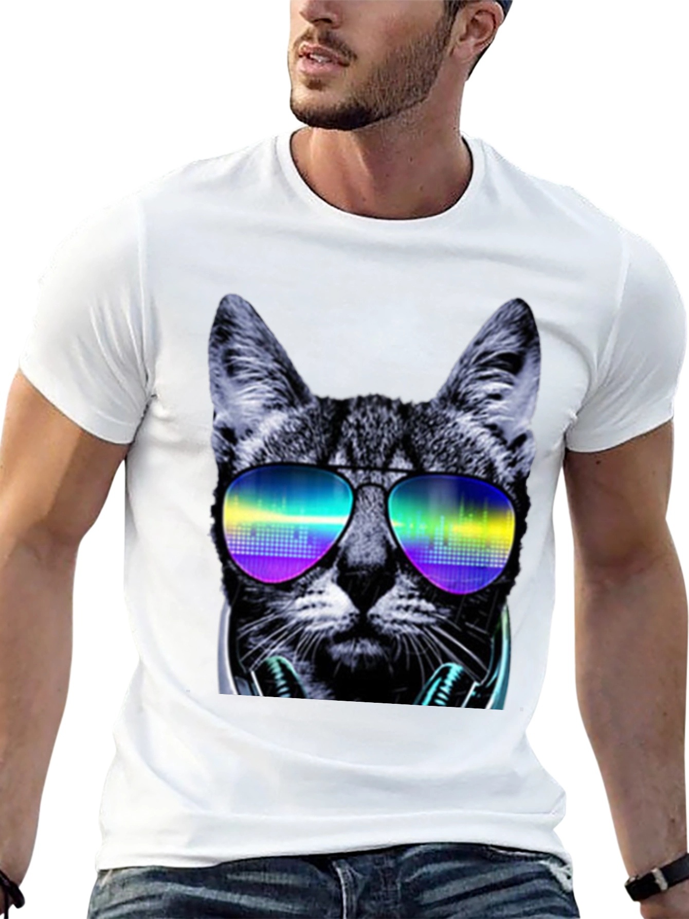 Cool Cat T-Shirt: DJ Shades & Headphones Graphic Tee