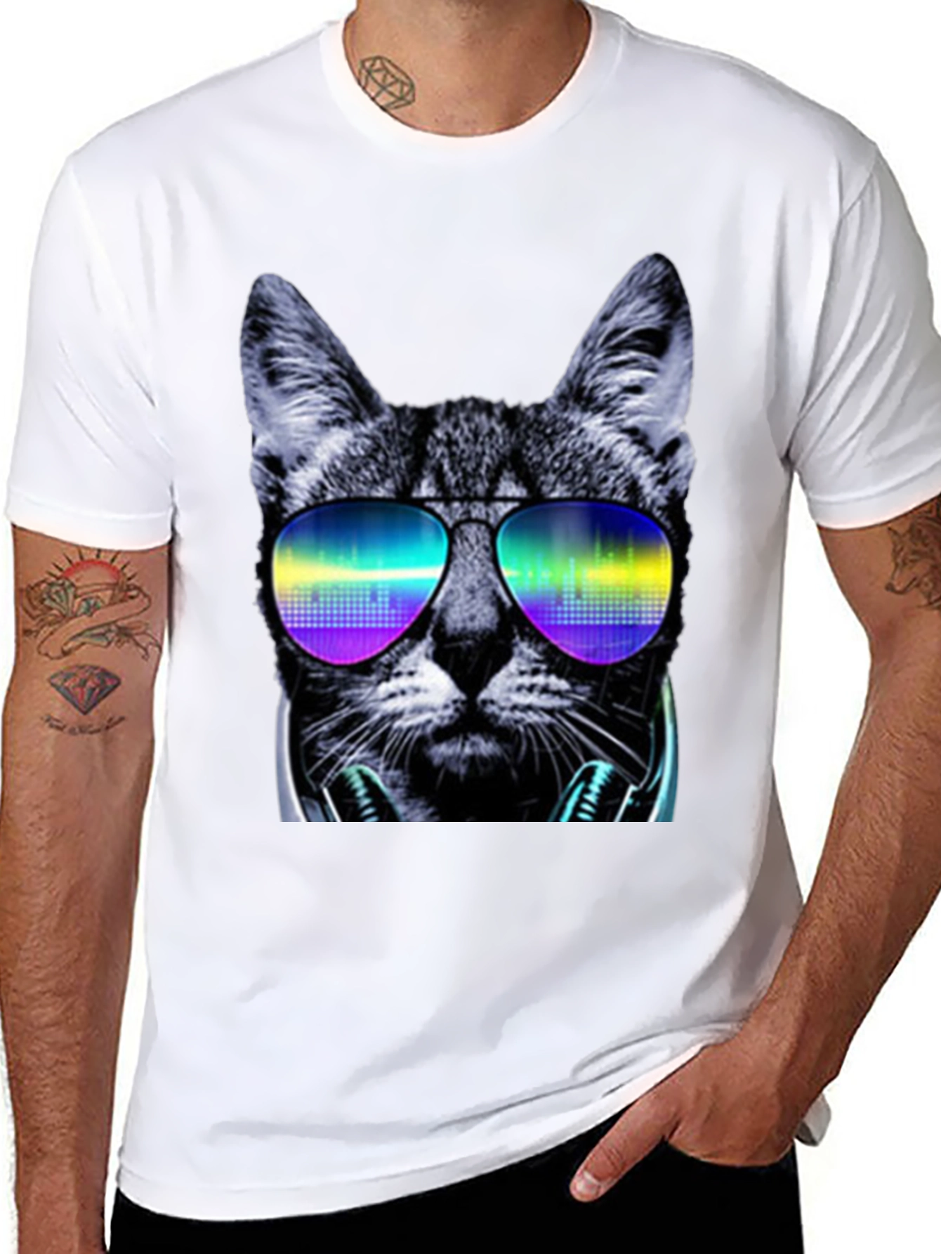 Cool Cat T-Shirt: DJ Shades & Headphones Graphic Tee