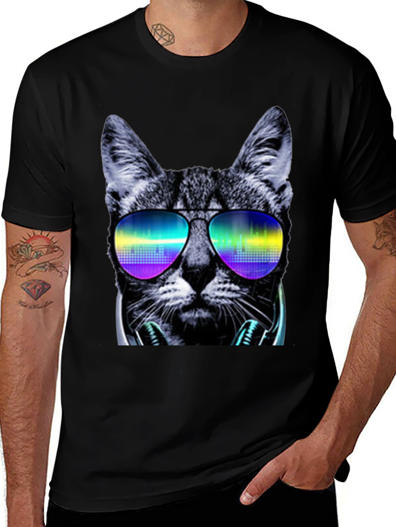 Cool Cat T-Shirt: DJ Shades & Headphones Graphic Tee