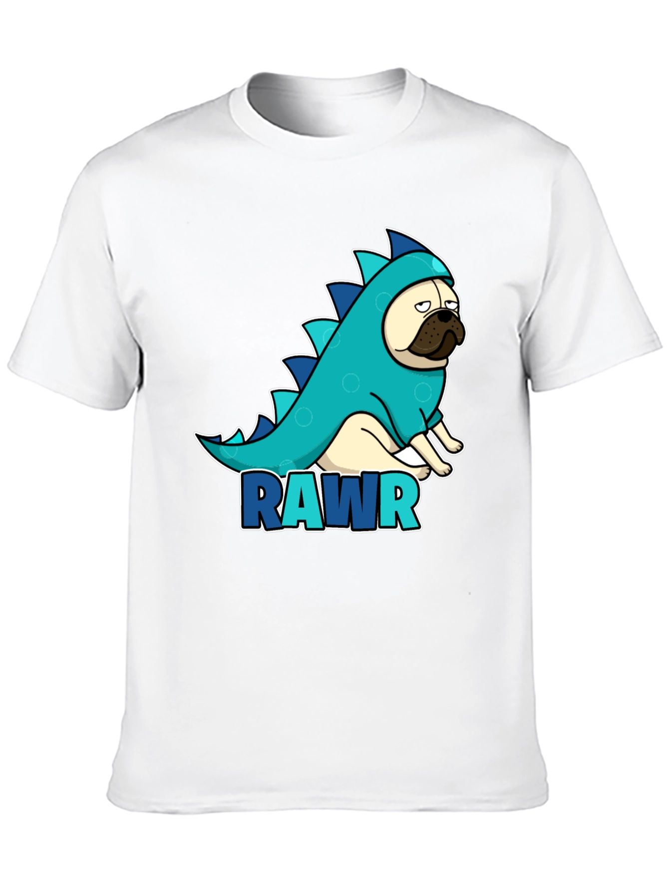 Pug Dinosaur RAWR T-Shirt - Black Cotton Tee