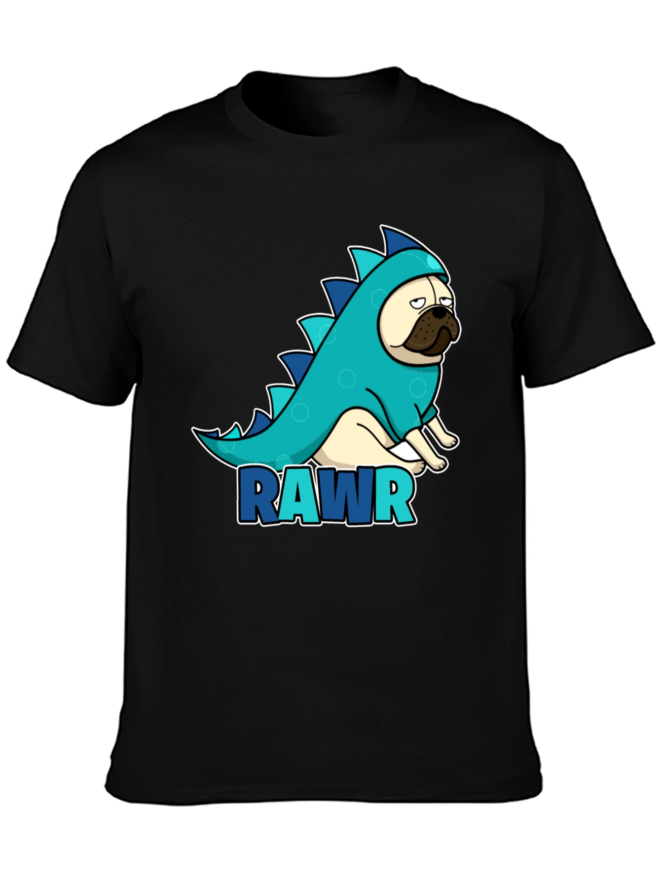 Pug Dinosaur RAWR T-Shirt - Black Cotton Tee