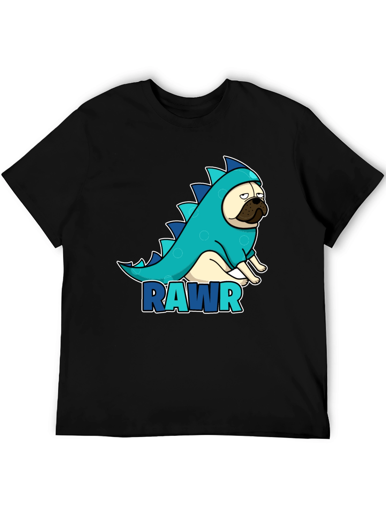 Pug Dinosaur RAWR T-Shirt - Black Cotton Tee