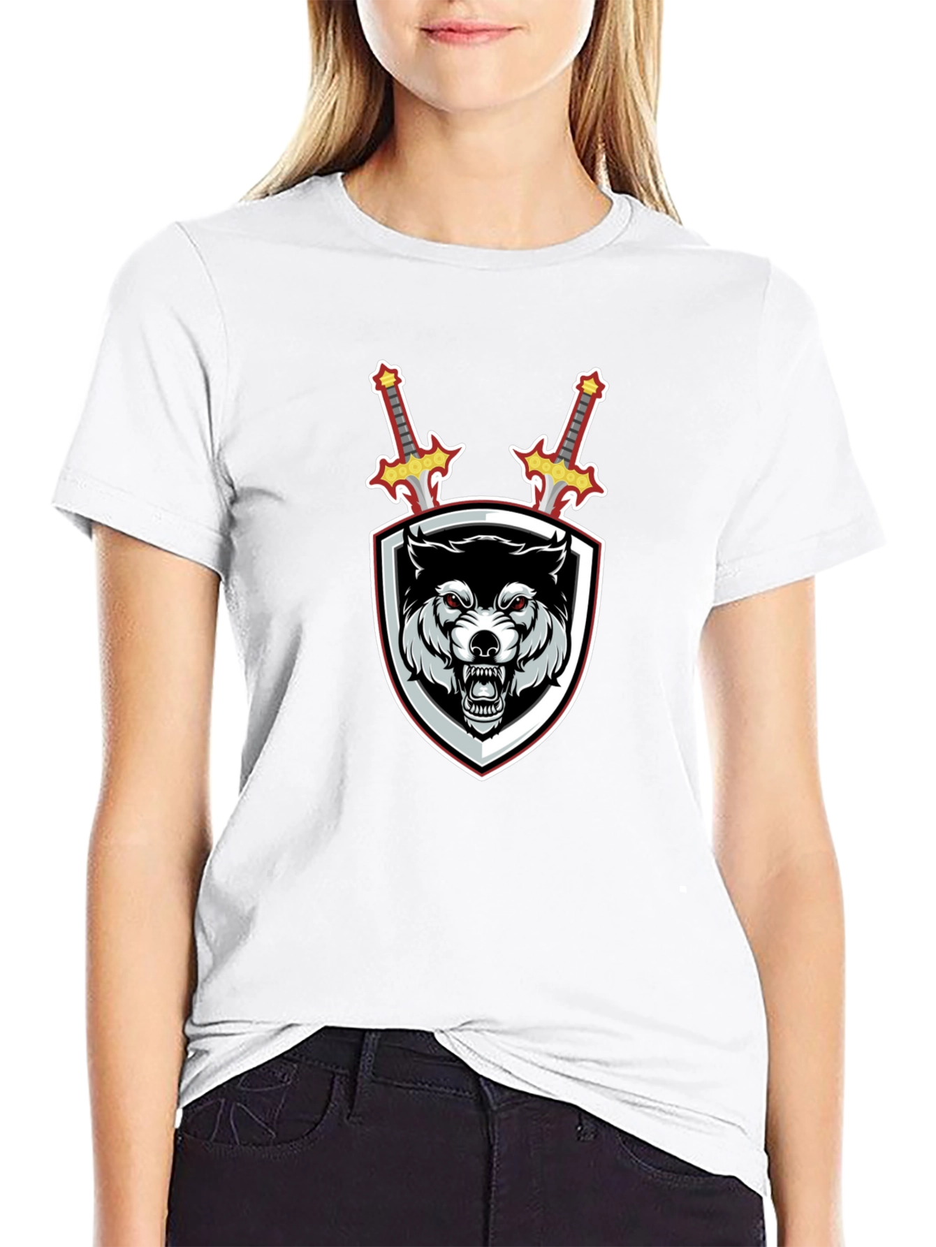 Wolf Shield Swords Graphic Black T-Shirt