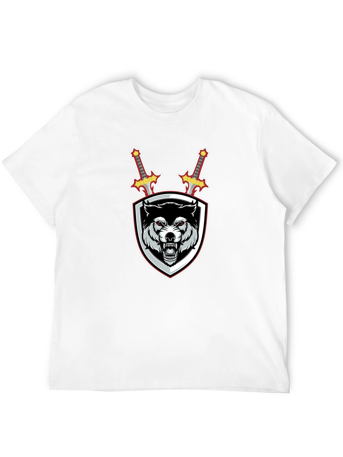 Wolf Shield Swords Graphic Black T-Shirt