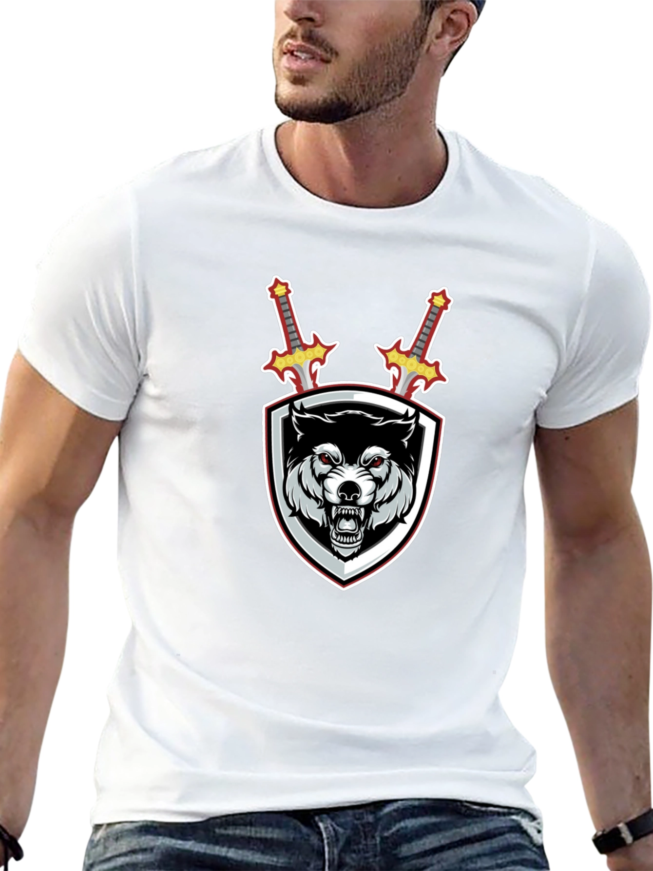 Wolf Shield Swords Graphic Black T-Shirt