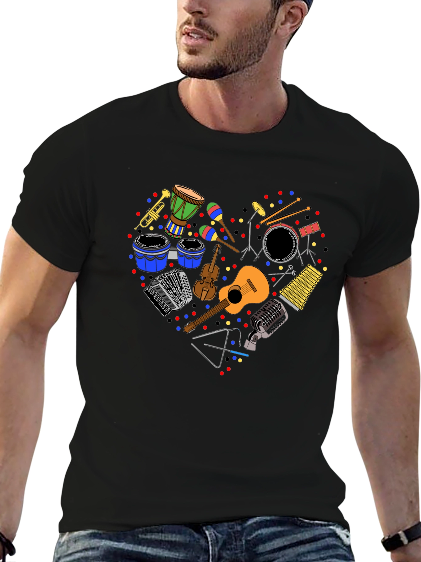 Music Lover T-Shirt: Heart of Instruments Design