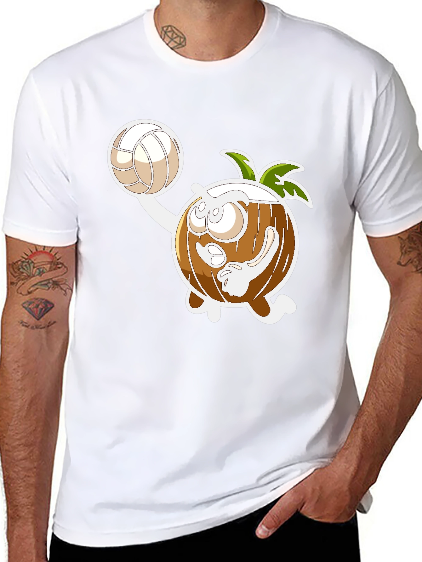 Funny Coconut Volleyball Cartoon Black T-Shirt