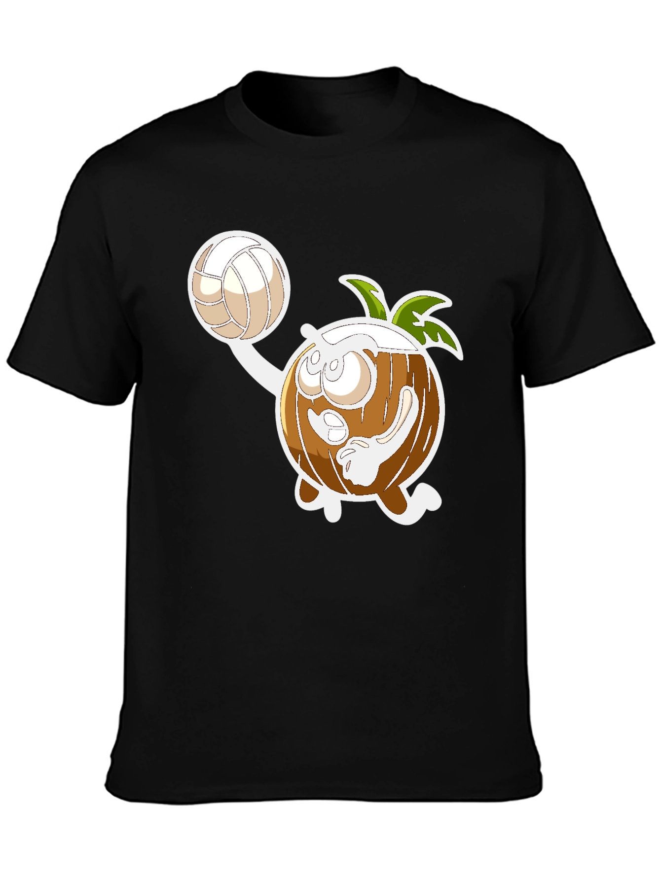 Funny Coconut Volleyball Cartoon Black T-Shirt