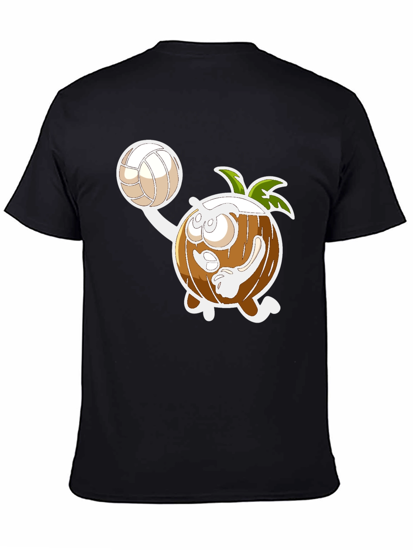 Funny Coconut Volleyball Cartoon Black T-Shirt