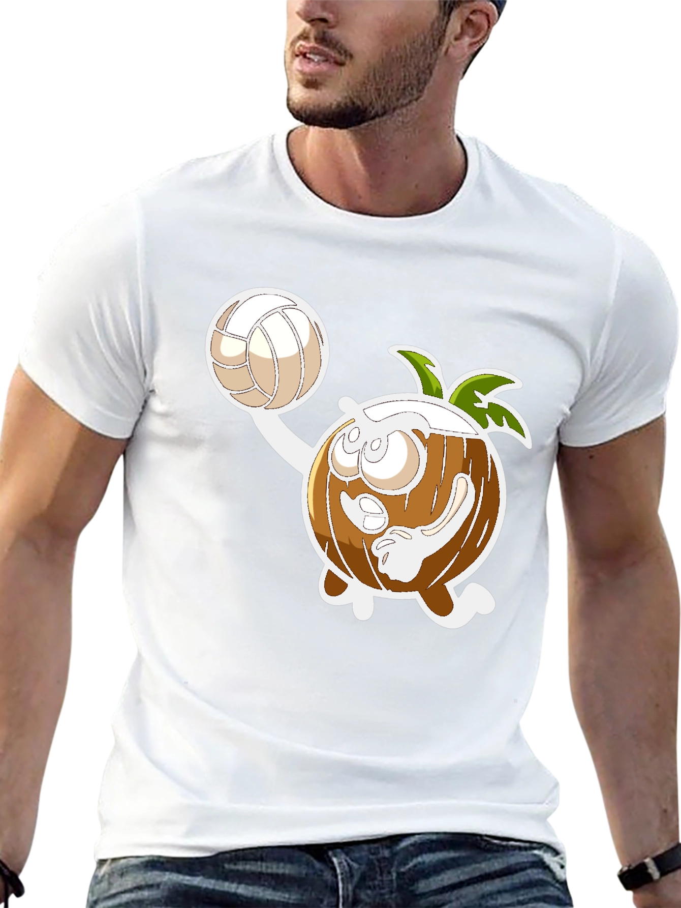 Funny Coconut Volleyball Cartoon Black T-Shirt