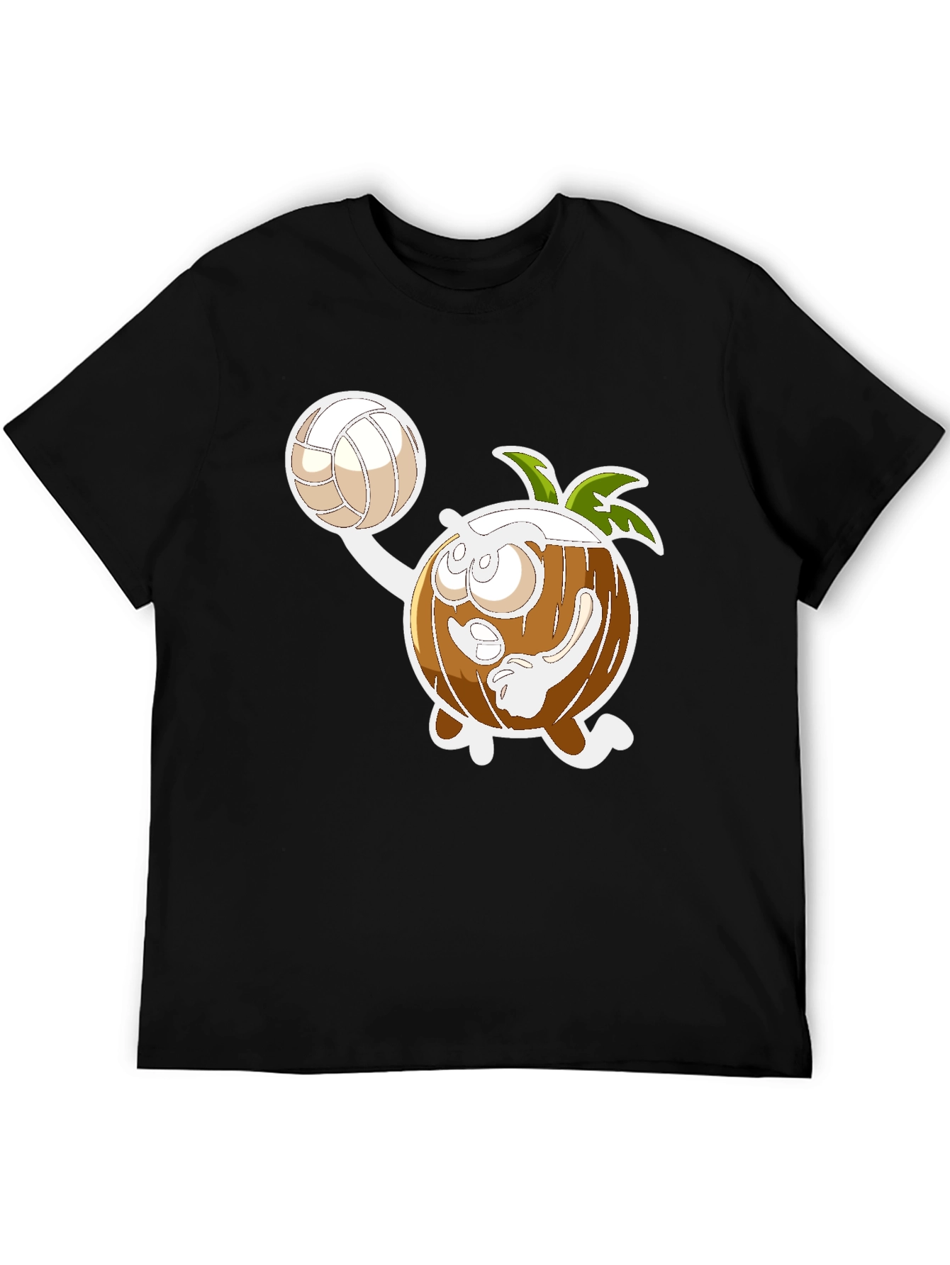 Funny Coconut Volleyball Cartoon Black T-Shirt