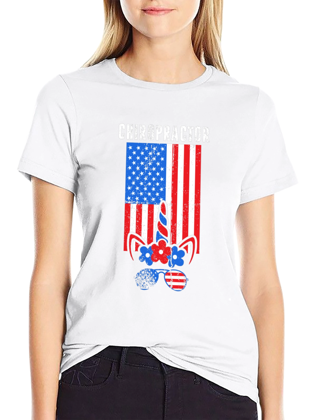 Chiropractor American Flag Unicorn T-Shirt