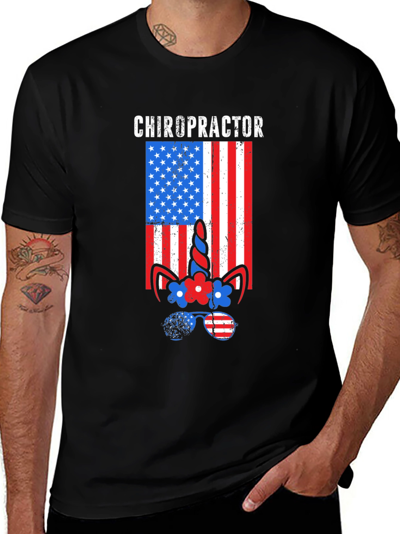 Chiropractor American Flag Unicorn T-Shirt