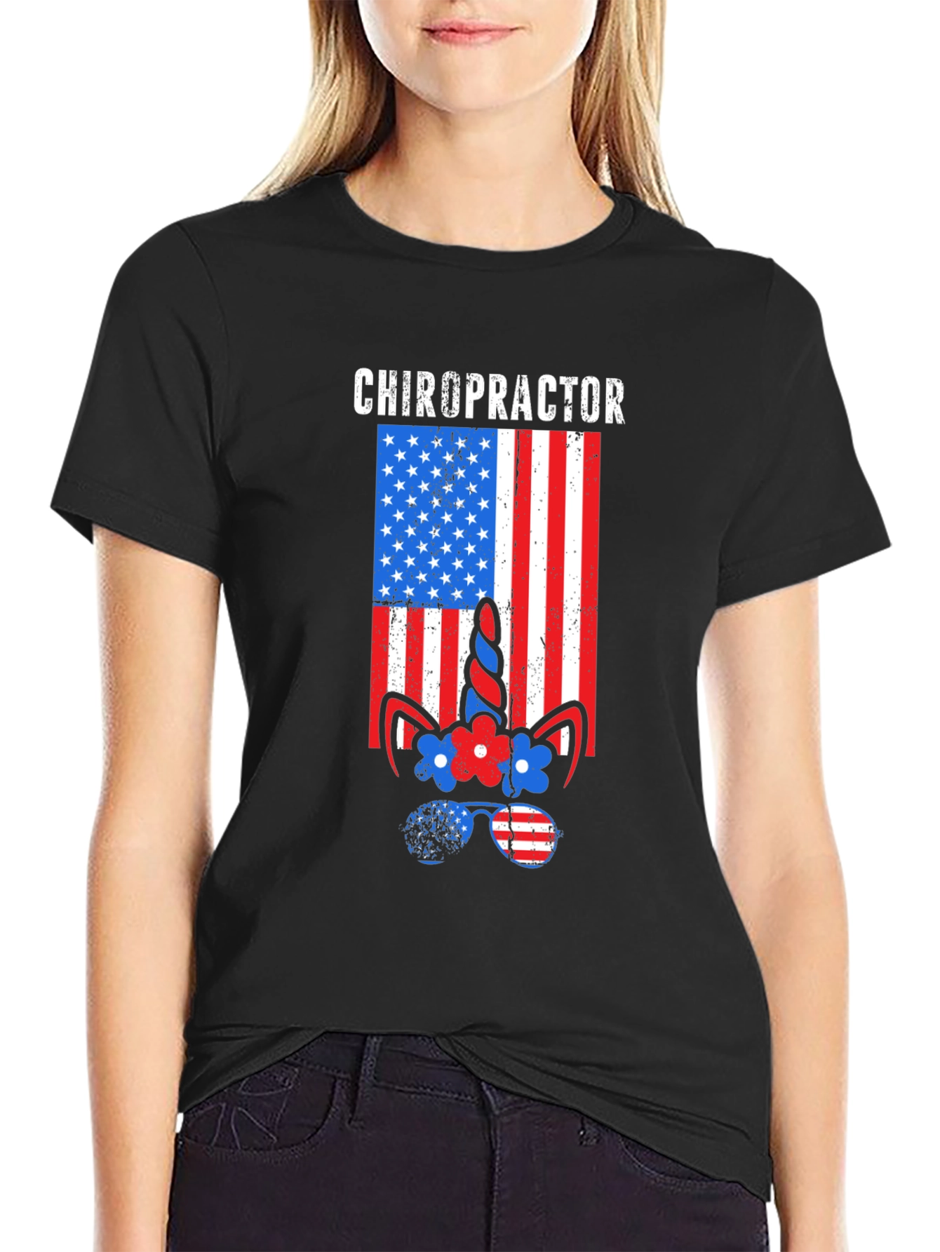 Chiropractor American Flag Unicorn T-Shirt