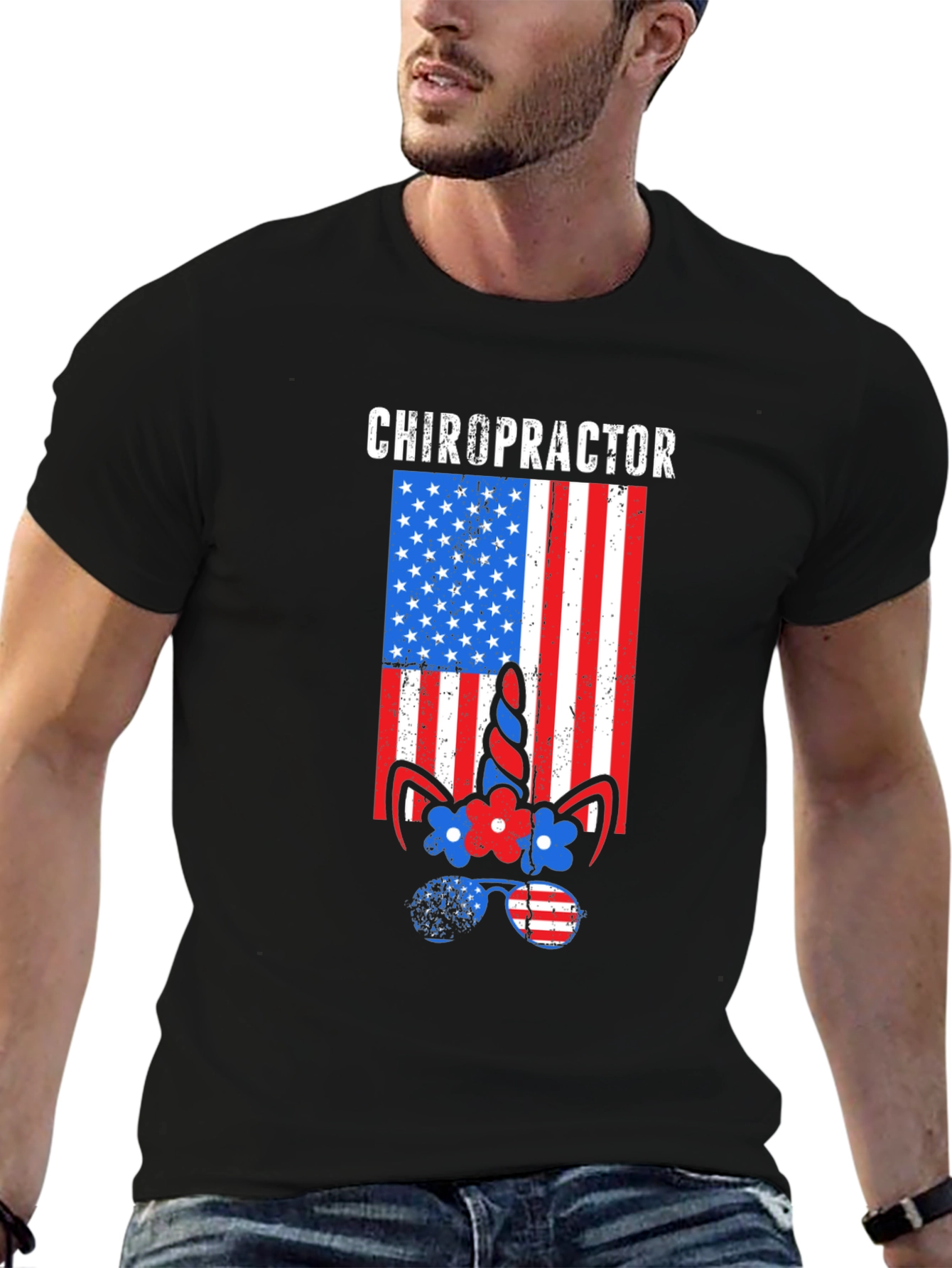 Chiropractor American Flag Unicorn T-Shirt