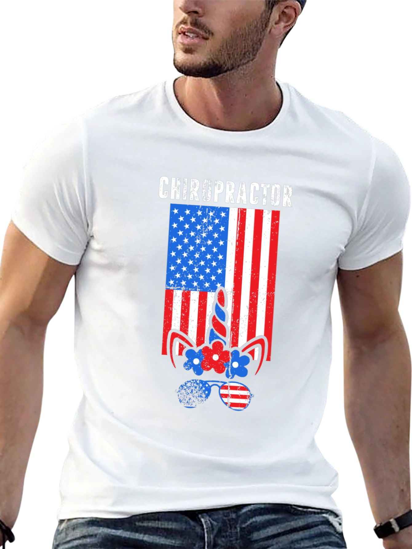 Chiropractor American Flag Unicorn T-Shirt