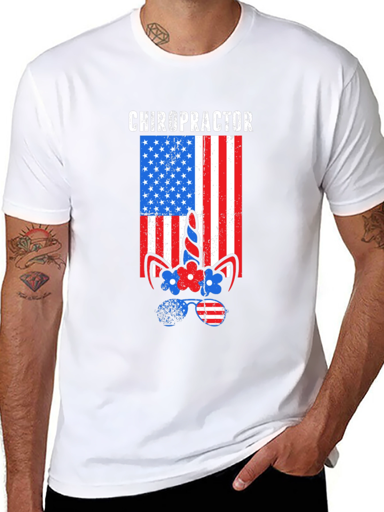 Chiropractor American Flag Unicorn T-Shirt