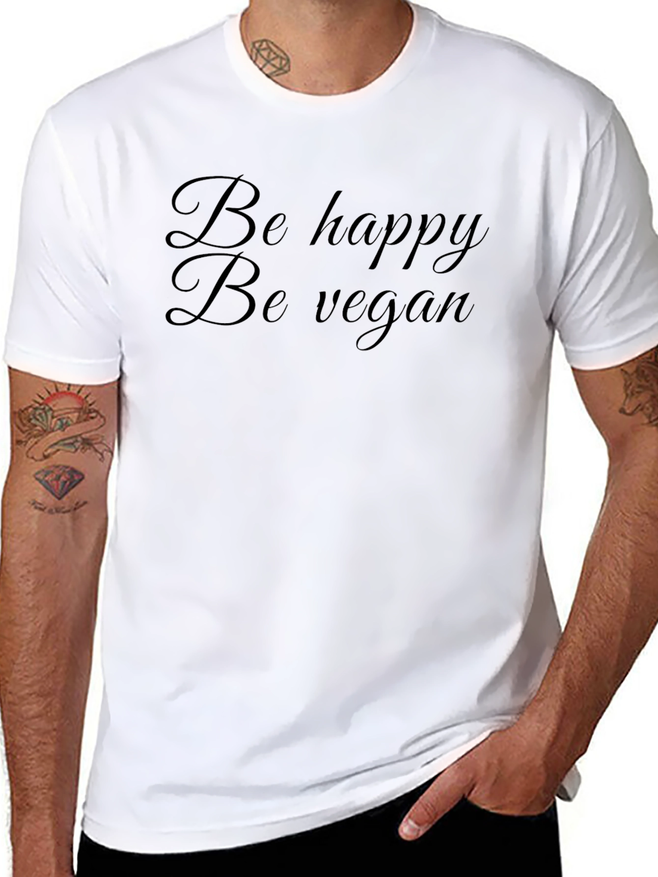 Be Happy Be Vegan Black T-Shirt
