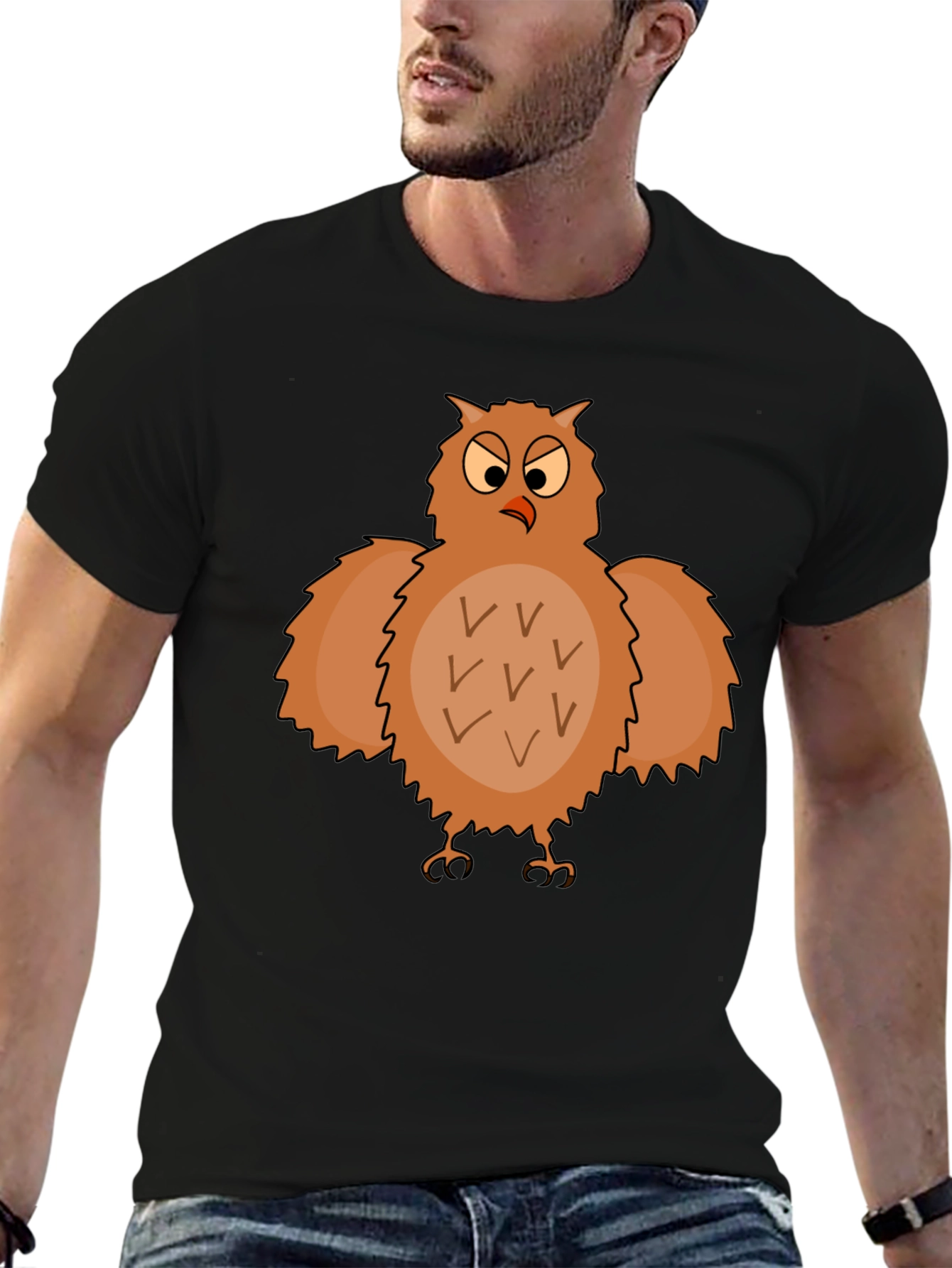Funny Owl Graphic T-Shirt - Black