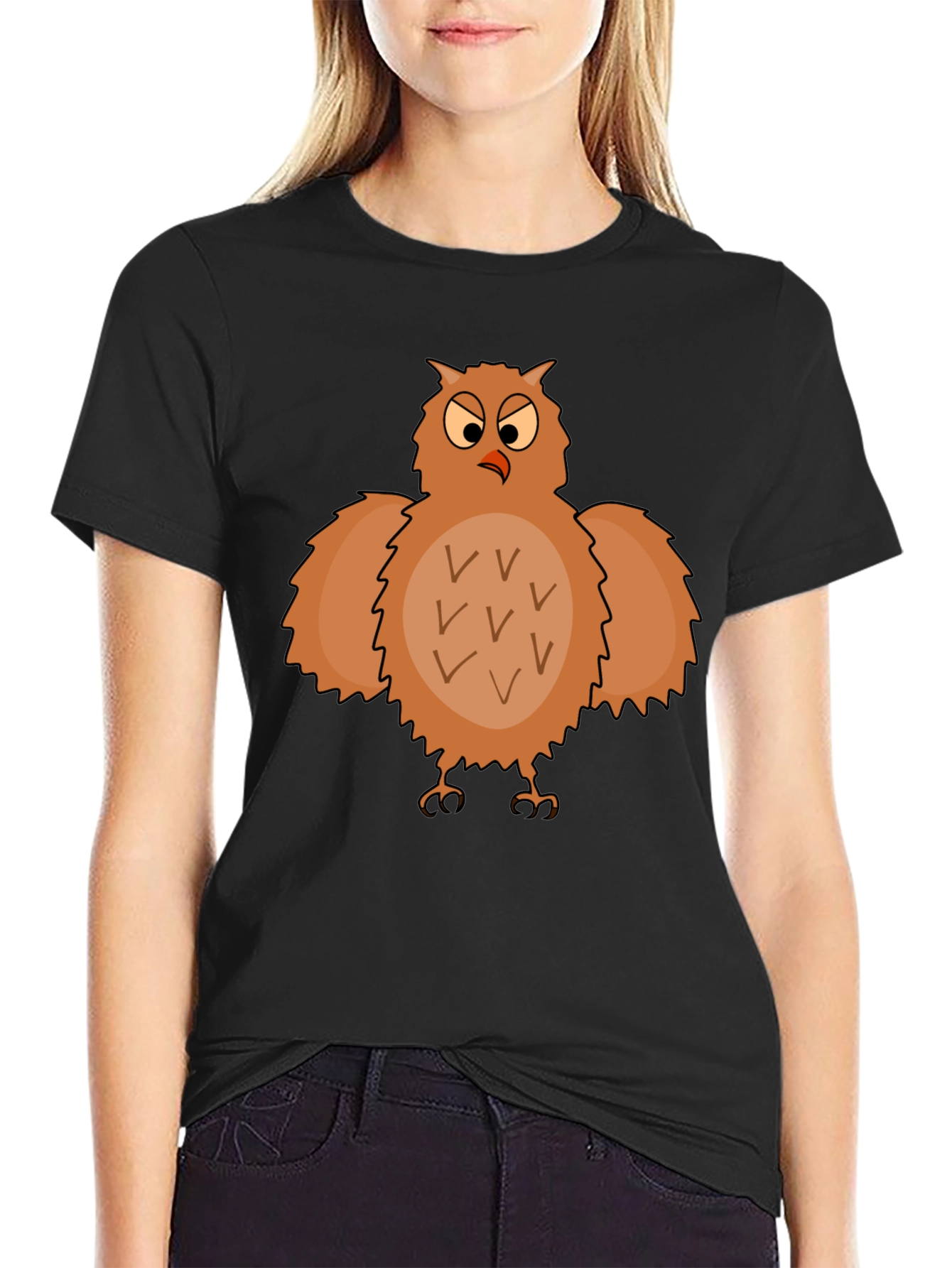 Funny Owl Graphic T-Shirt - Black